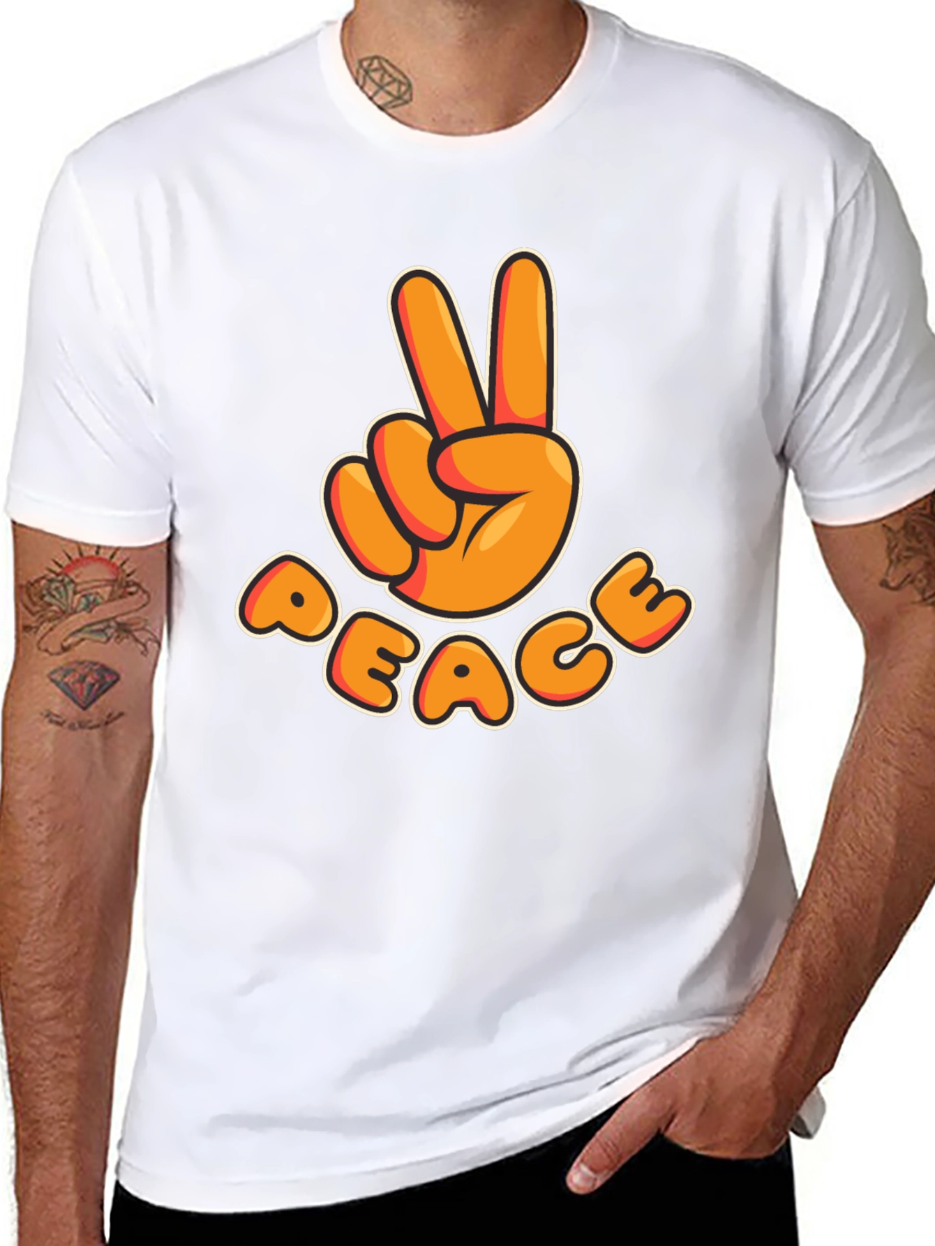 Black Peace Sign T-Shirt - Retro Cartoon Design view 8