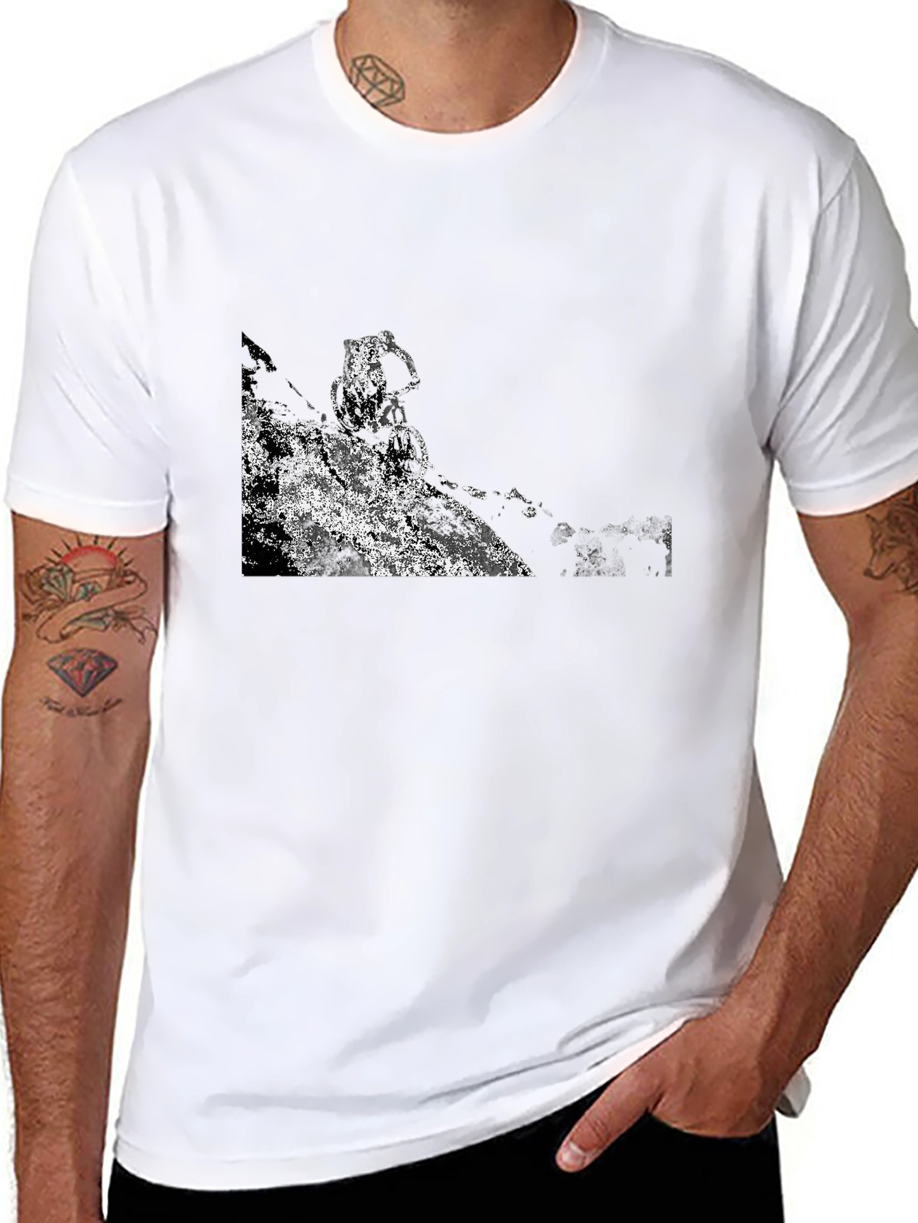 Black Black T-Shirt with Abstract Mountain Bike Graphic view 8