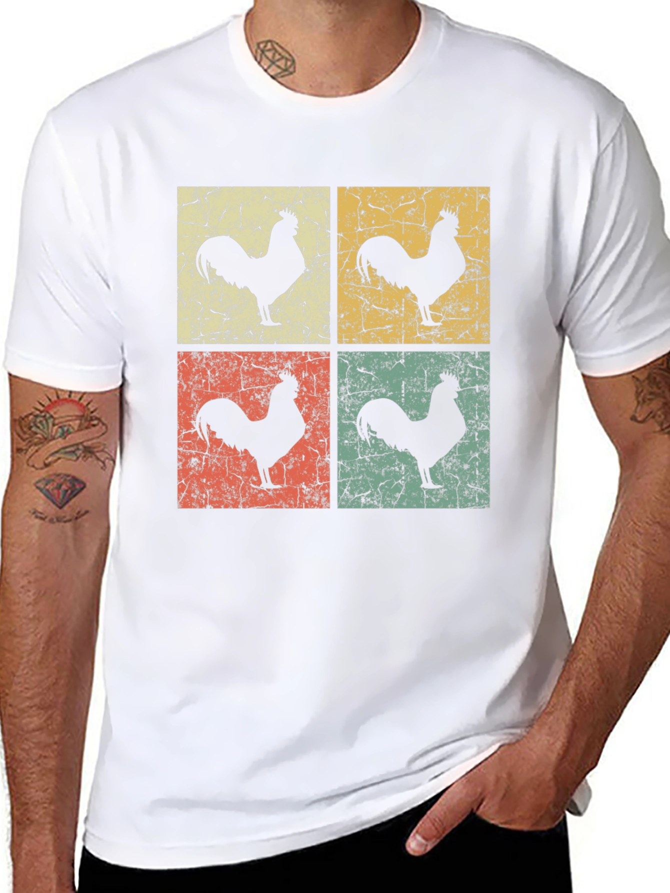 Black Vintage Rooster Graphic T-Shirt - Retro Chicken Design view 8