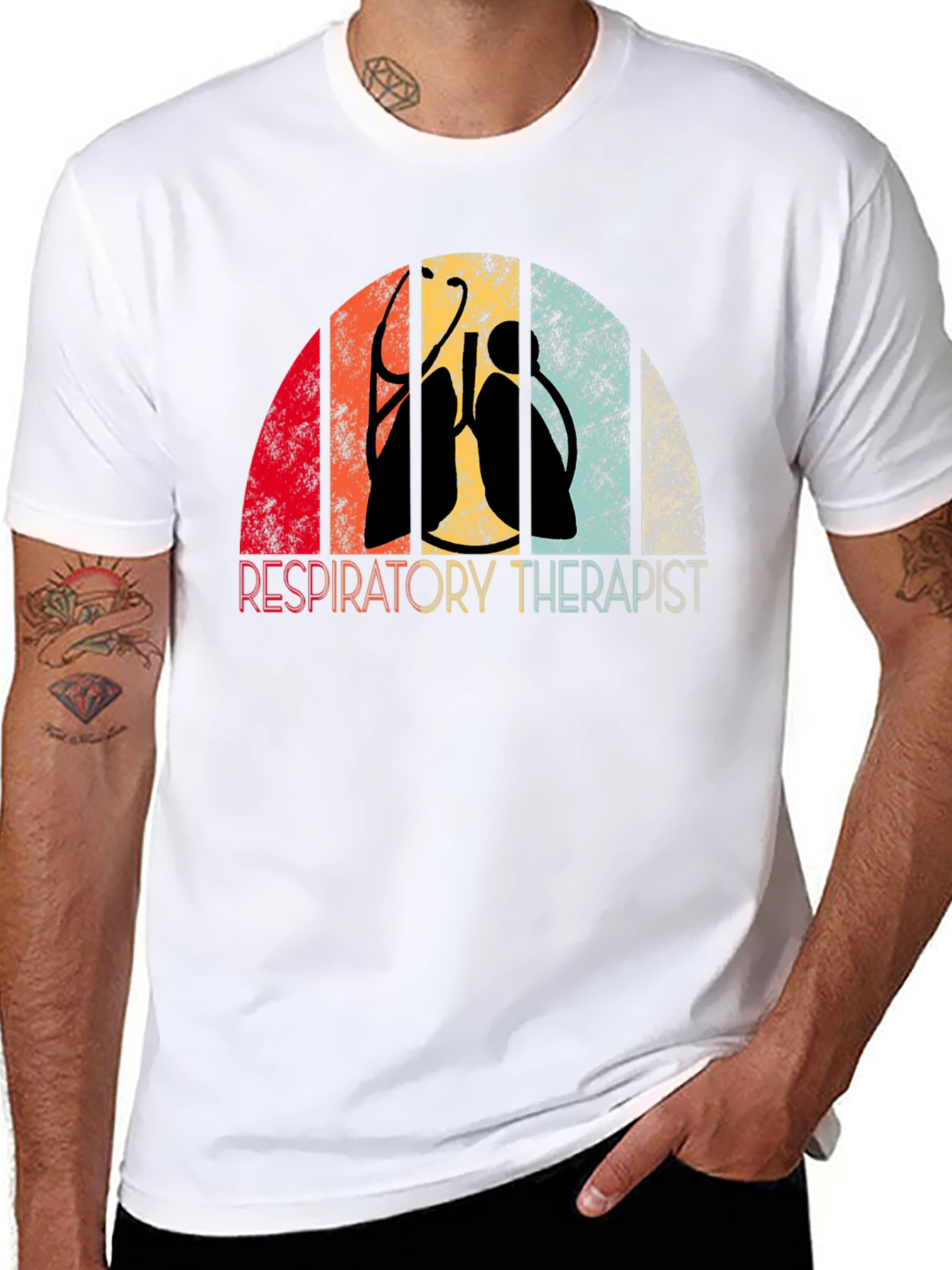 Black Respiratory Therapist Retro T-Shirt view 8