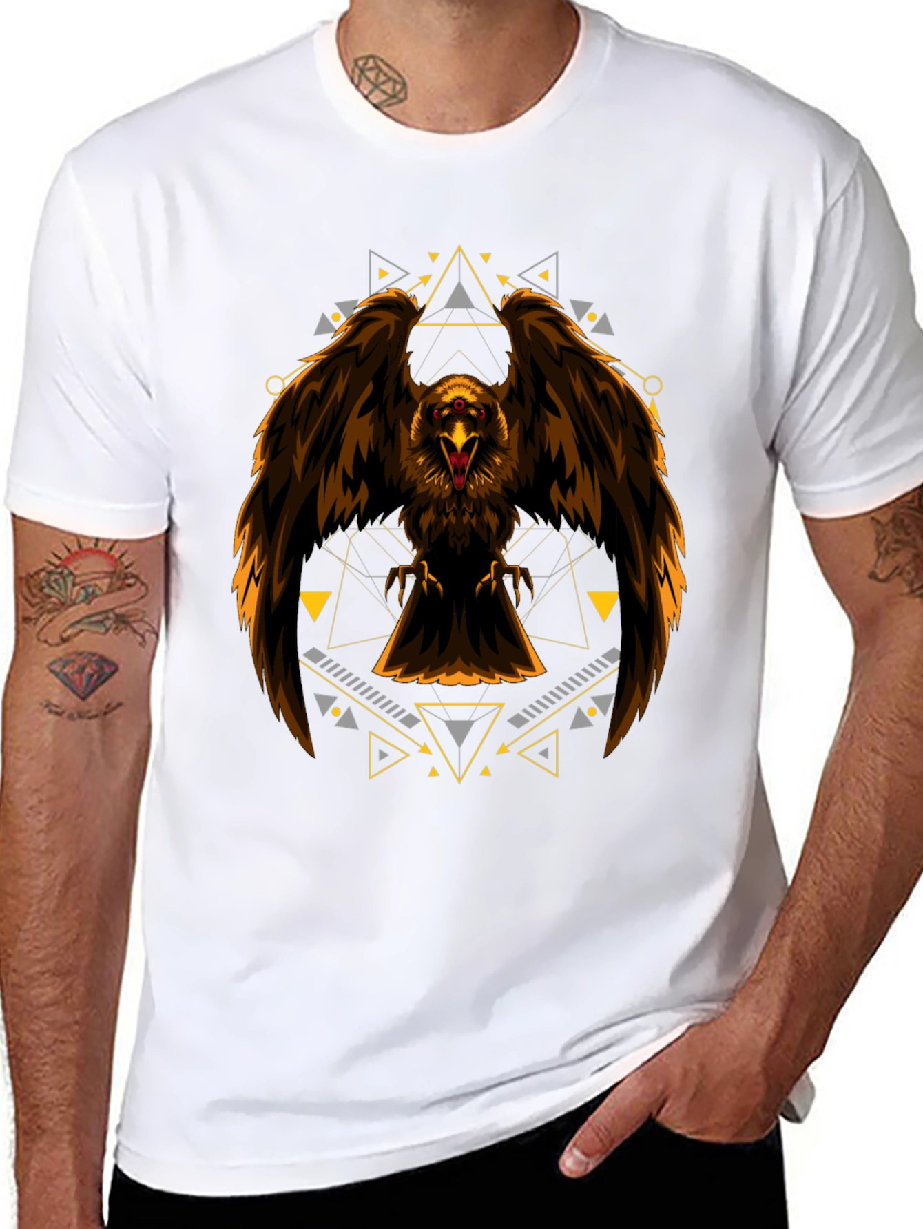 Black Eagle Geometric Print Black T-Shirt view 8