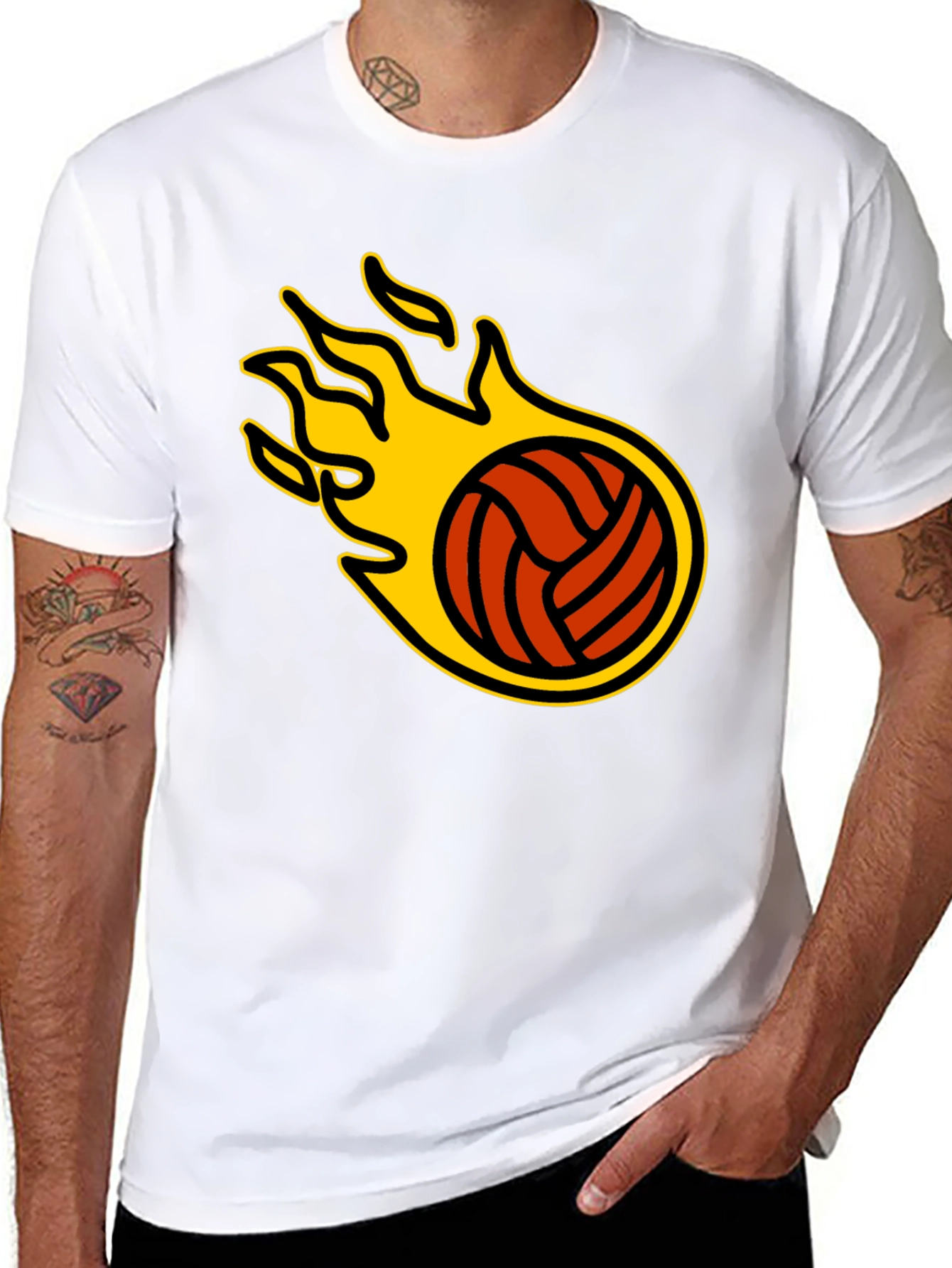 Black Flaming Volleyball Graphic T-Shirt view 8