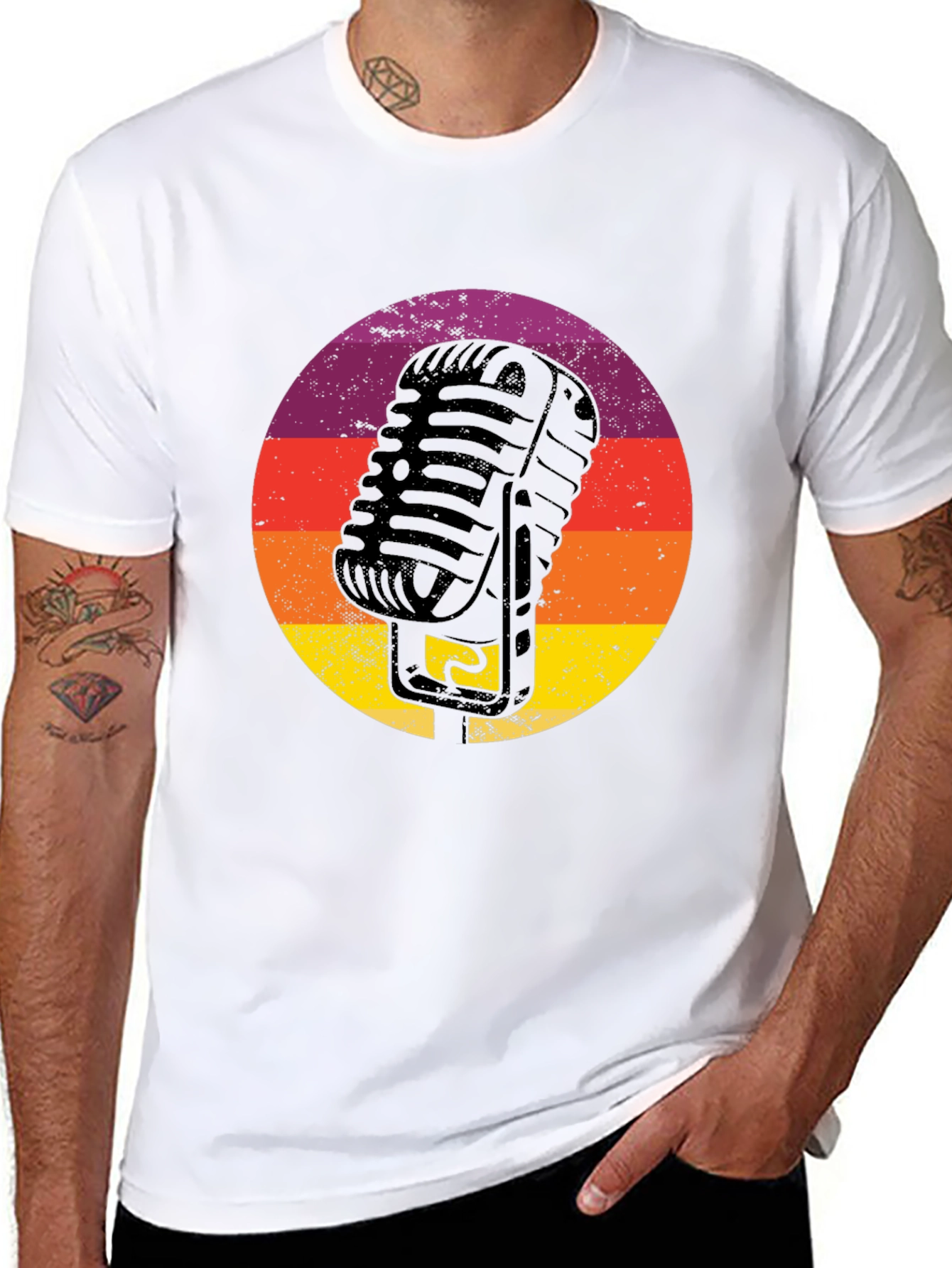 Black Retro Microphone T-Shirt - Vintage Vocal Style view 8