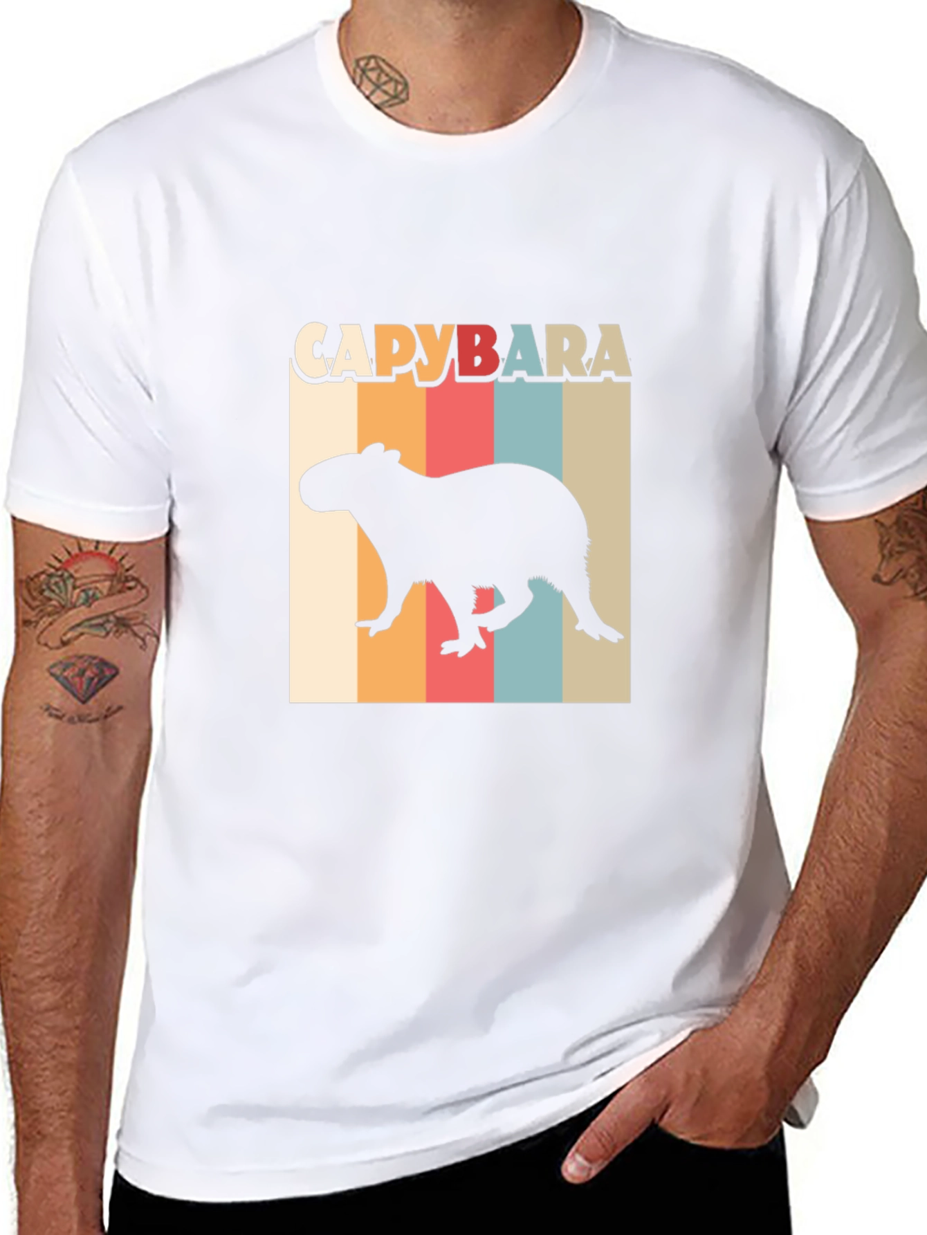 Black Capybara Retro Style T-Shirt view 8