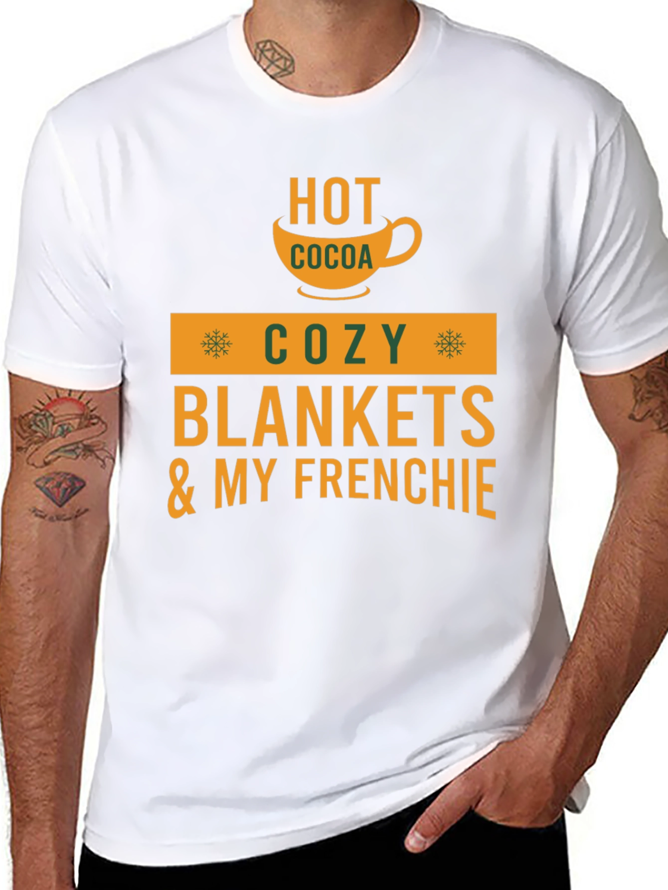 Black Cozy Season T-Shirt: Hot Cocoa & Frenchie view 8