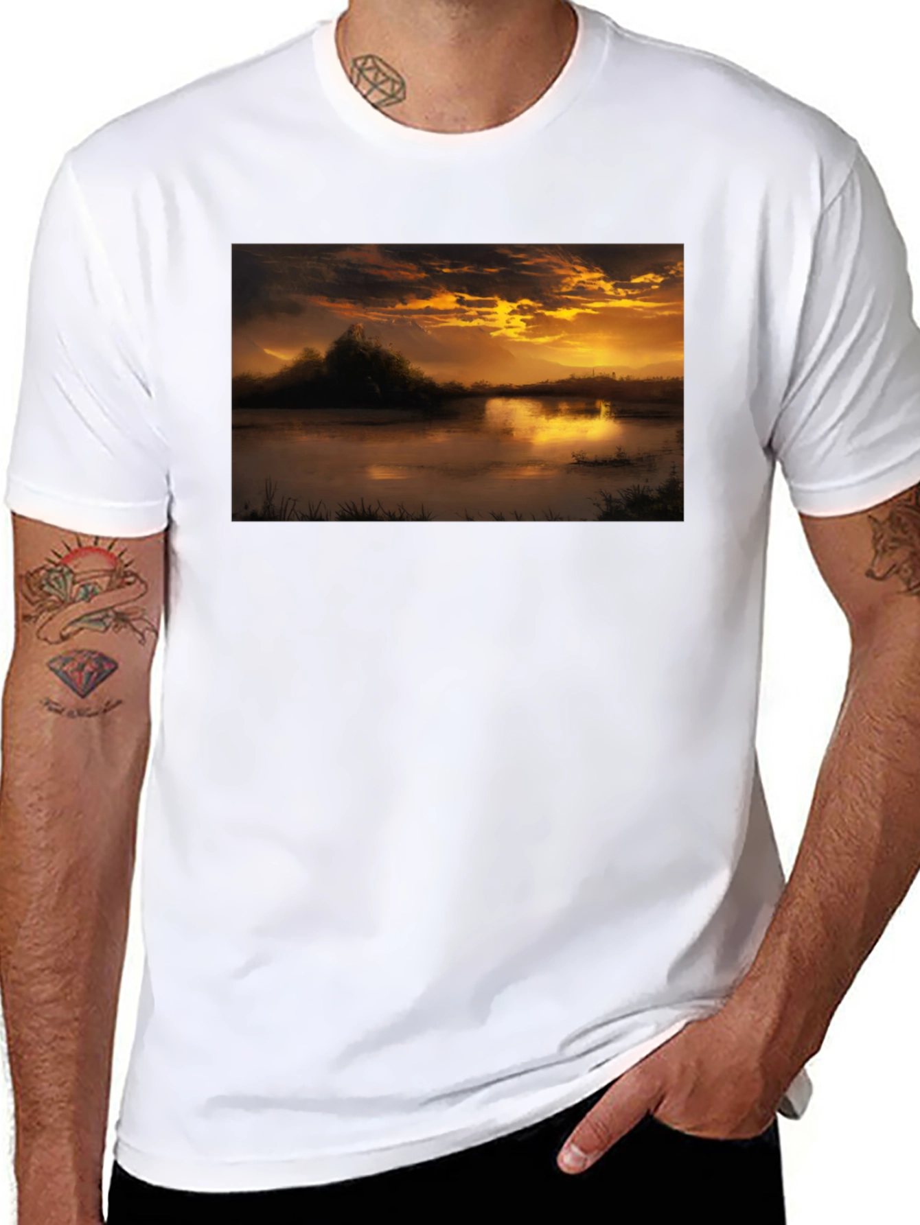 Black Sunset Lake Graphic Tee - Black Cotton Blend view 8