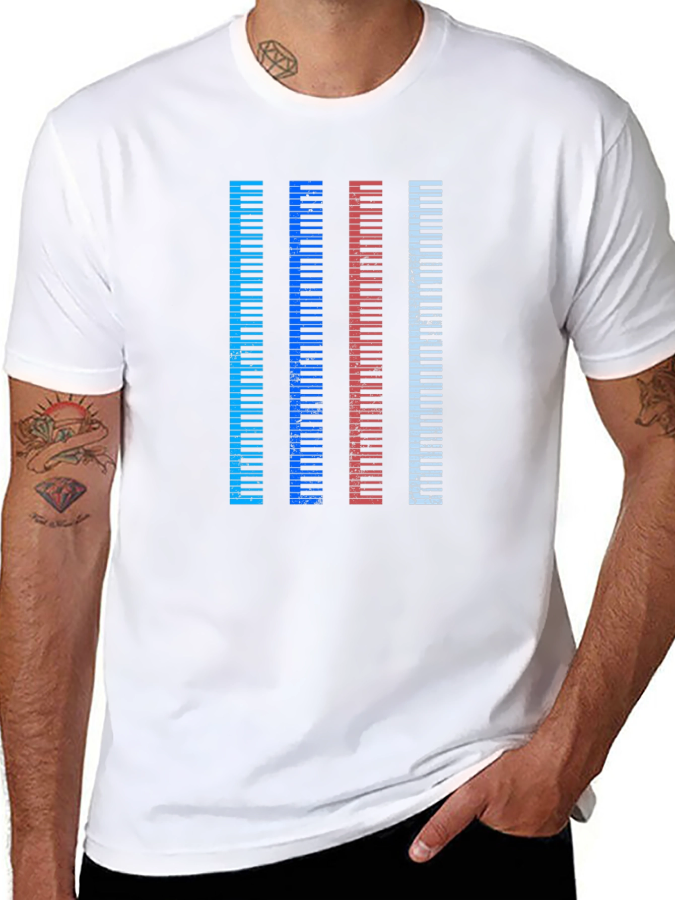 Black Colorful Piano Keys Graphic Tee view 8