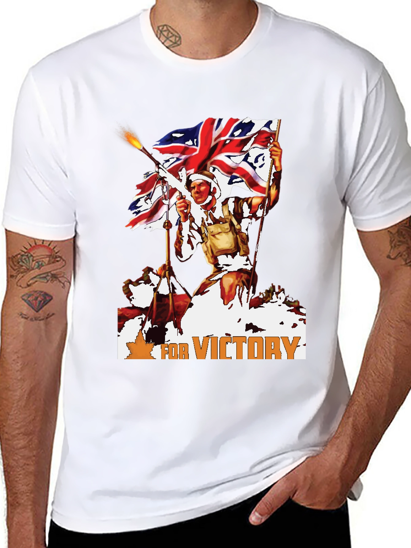 Black Victory Graphic Tee - Vintage British Soldier Design view 8