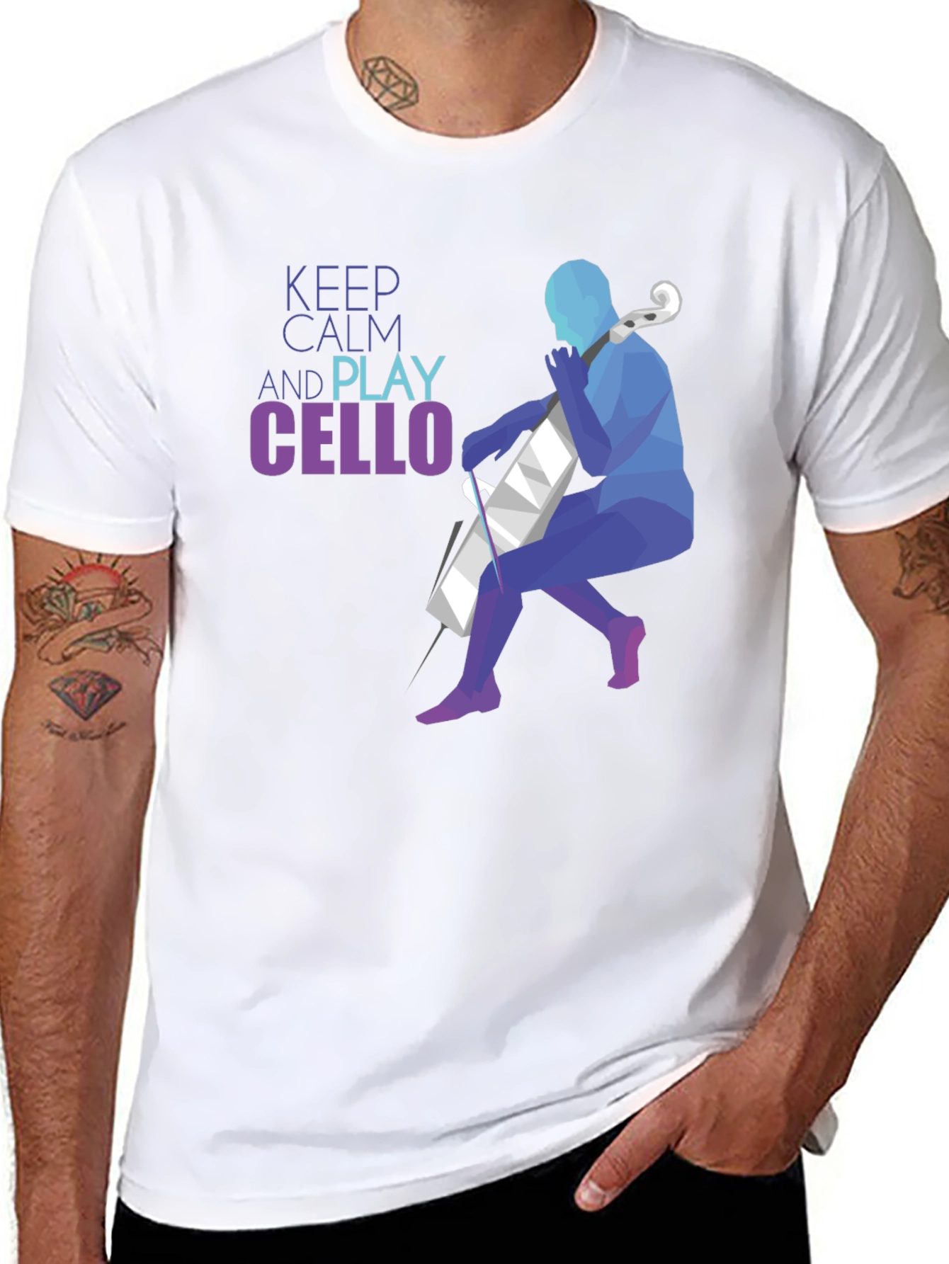 Black Keep Calm and Play Cello Graphic T-Shirt view 8