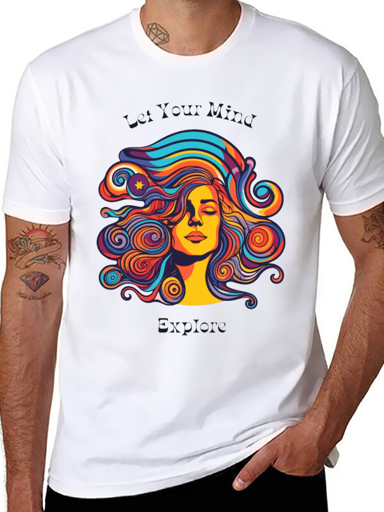 Black Psychedelic Woman Graphic Black T-Shirt view 8