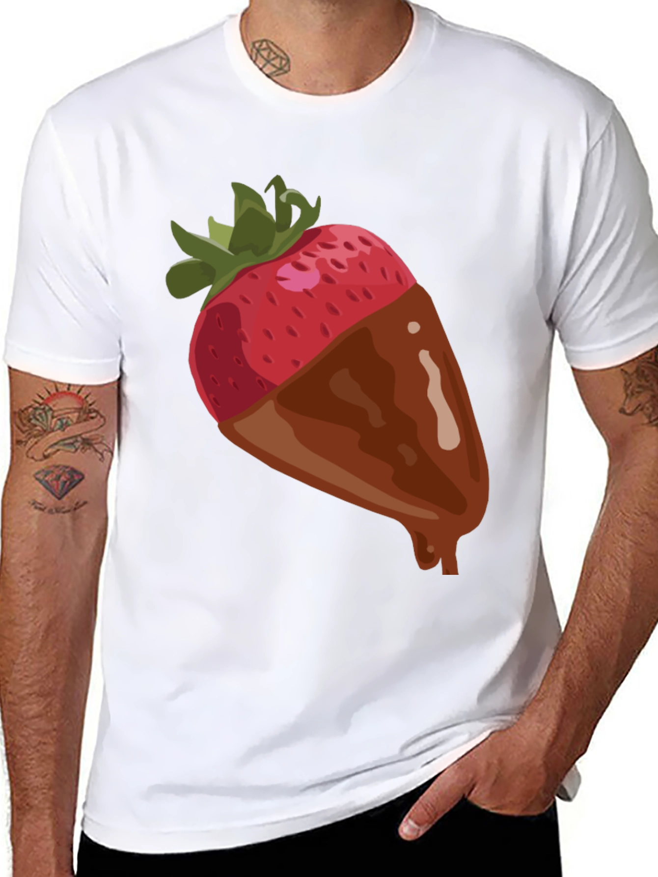 Black Strawberry Chocolate Dipped T-Shirt - Fun Dessert Tee view 8
