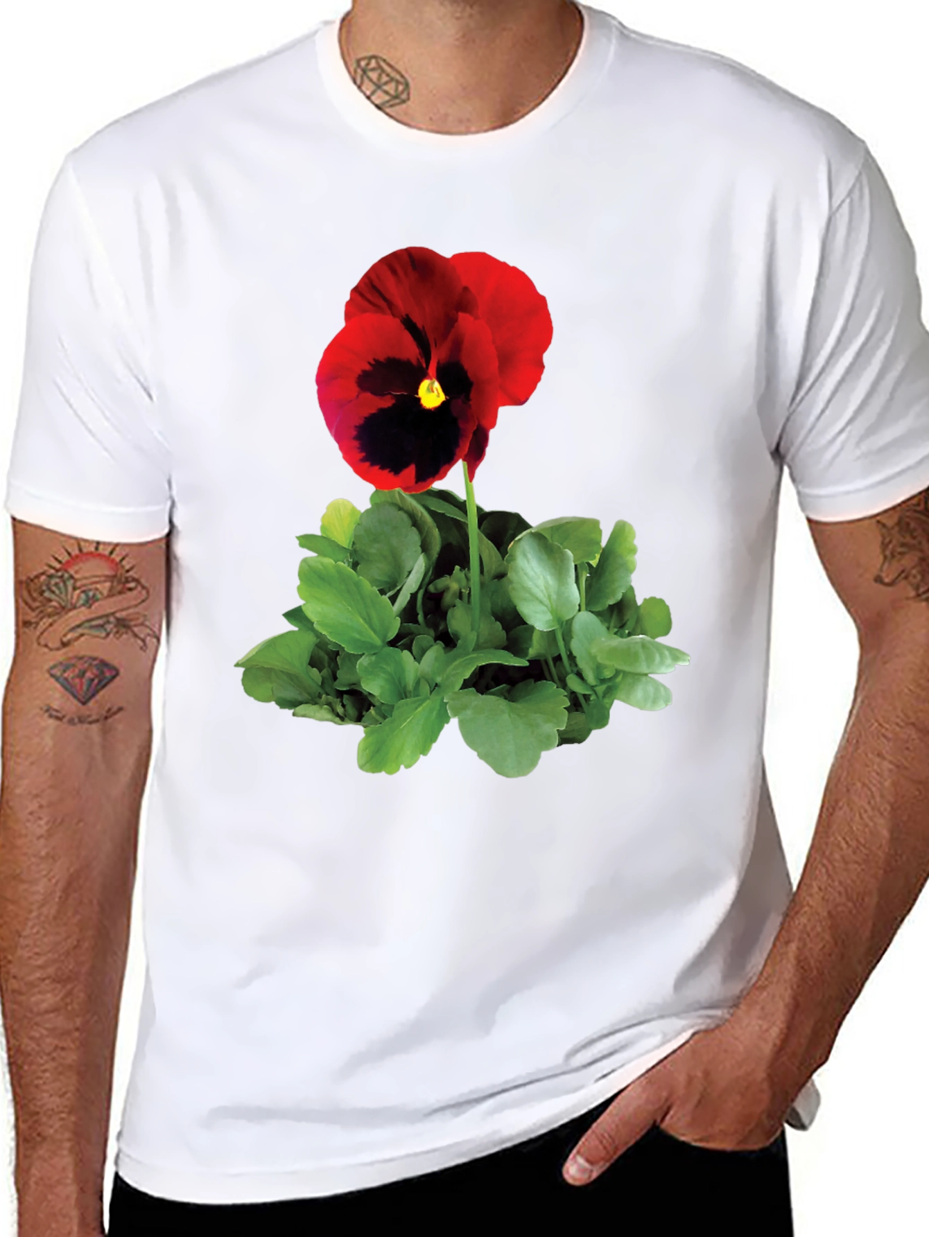 Black Pansy Flower Graphic Tee - Black Unisex T-Shirt view 8