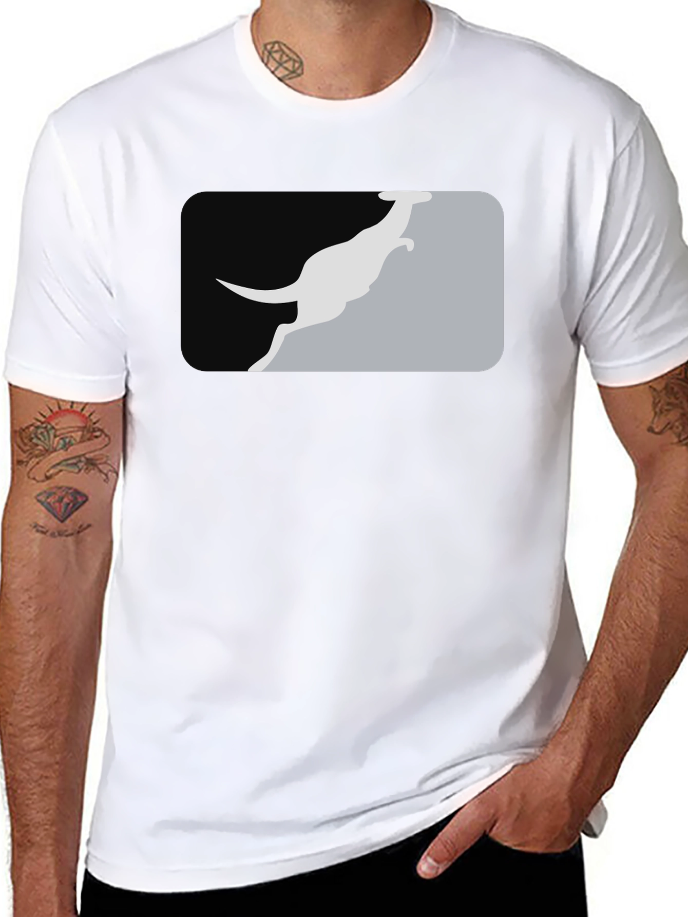 Black Kangaroo Silhouette Graphic Tee - Black Casual Shirt view 8