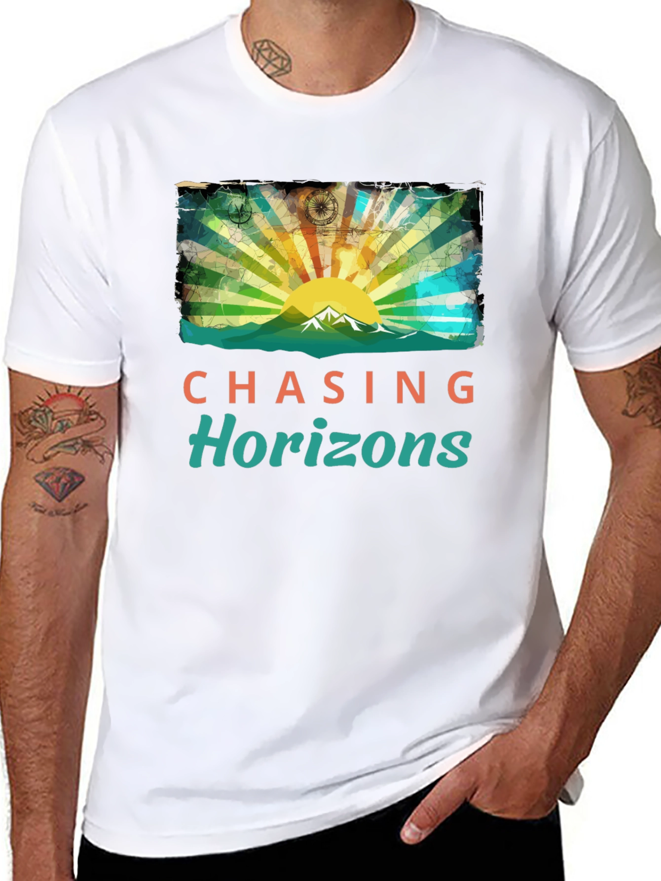 Black Chasing Horizons Graphic Tee - Mountain Sunrise Design view 8