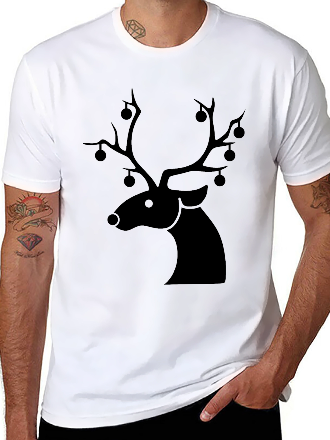 Black Festive Deer Graphic Tee view 8