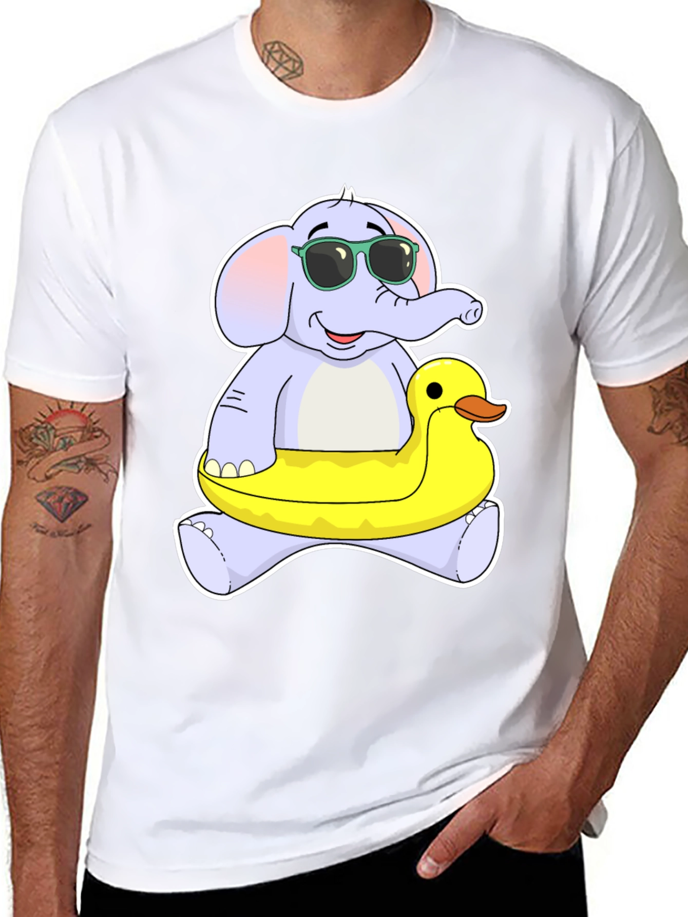 Black Elephant & Duck T-Shirt - Fun Cartoon Tee view 8