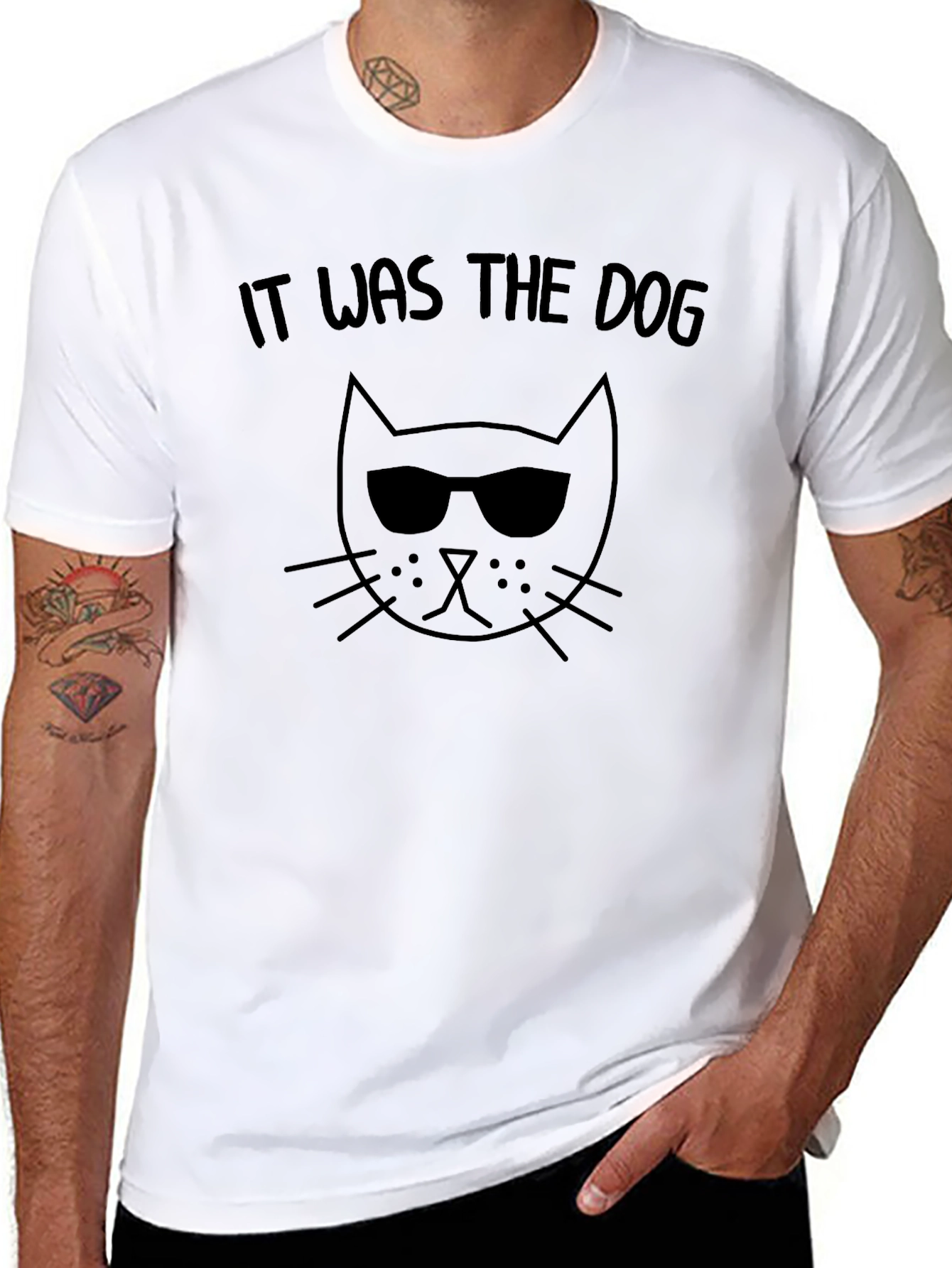 Black Cool Cat T-Shirt - "It Was The Dog" Tee view 8