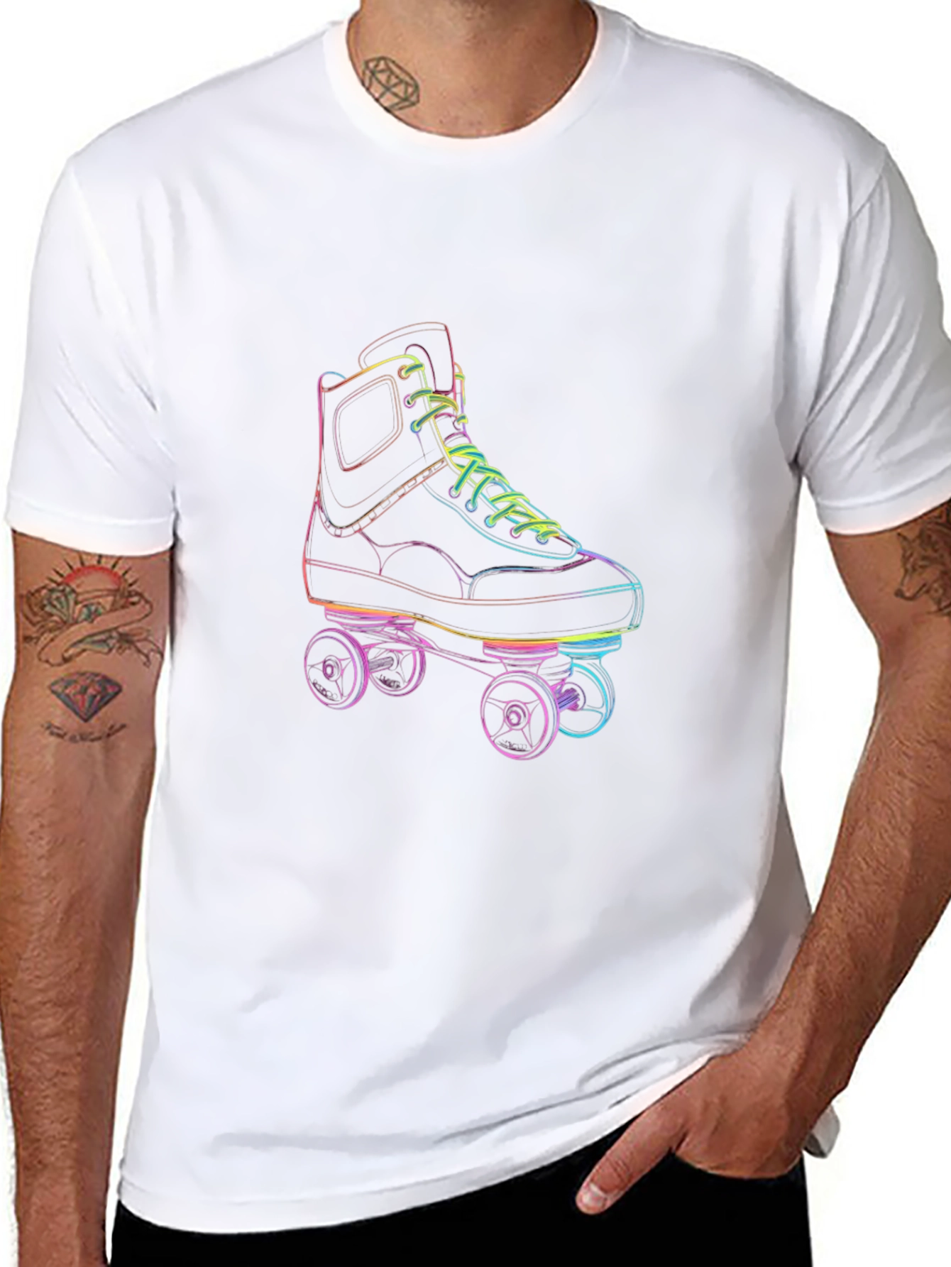 Black Retro Roller Skate Graphic Tee - Black Cotton T-Shirt view 8