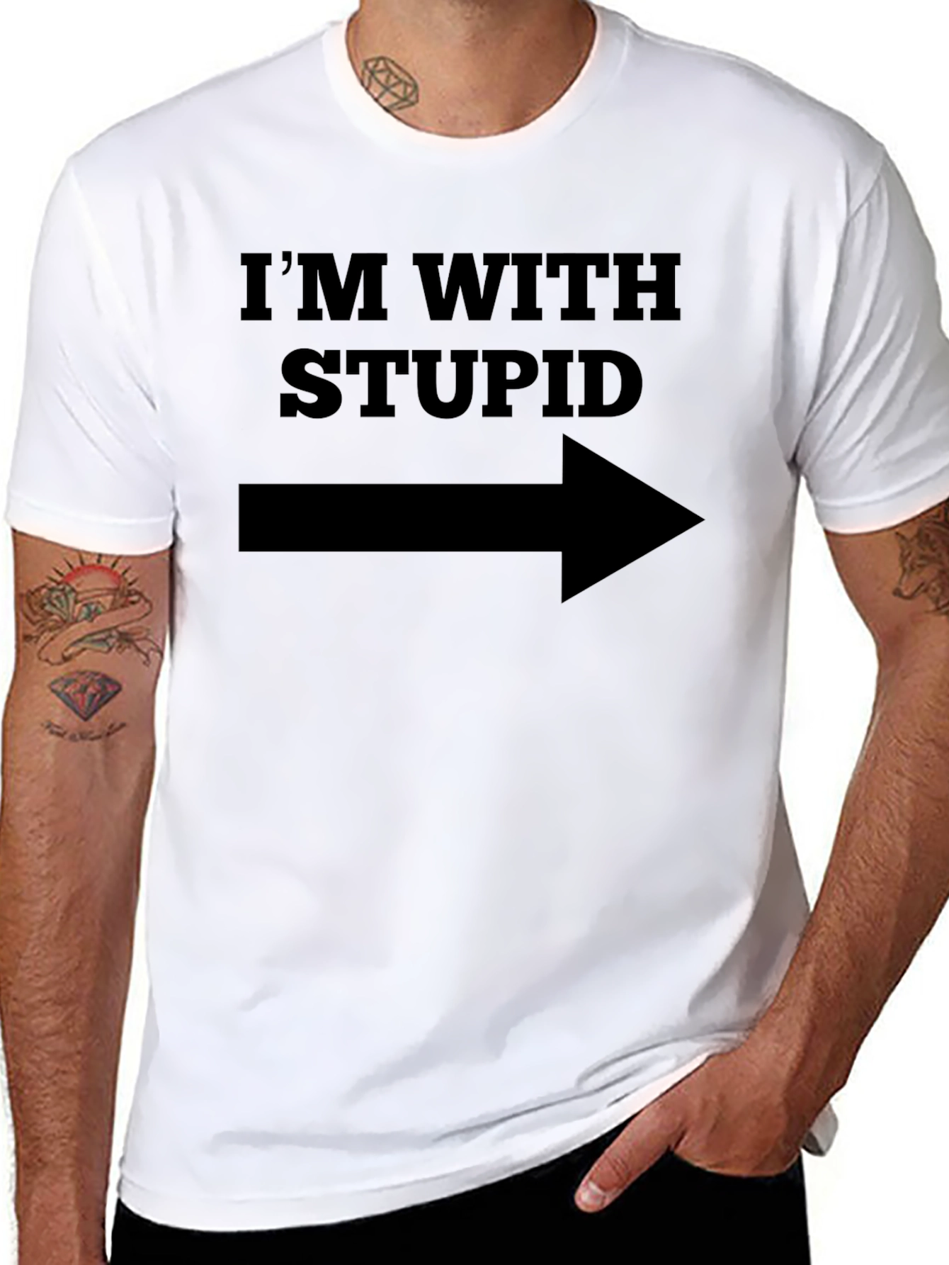 Black I'm With Stupid T-Shirt - Funny Novelty Tee view 8