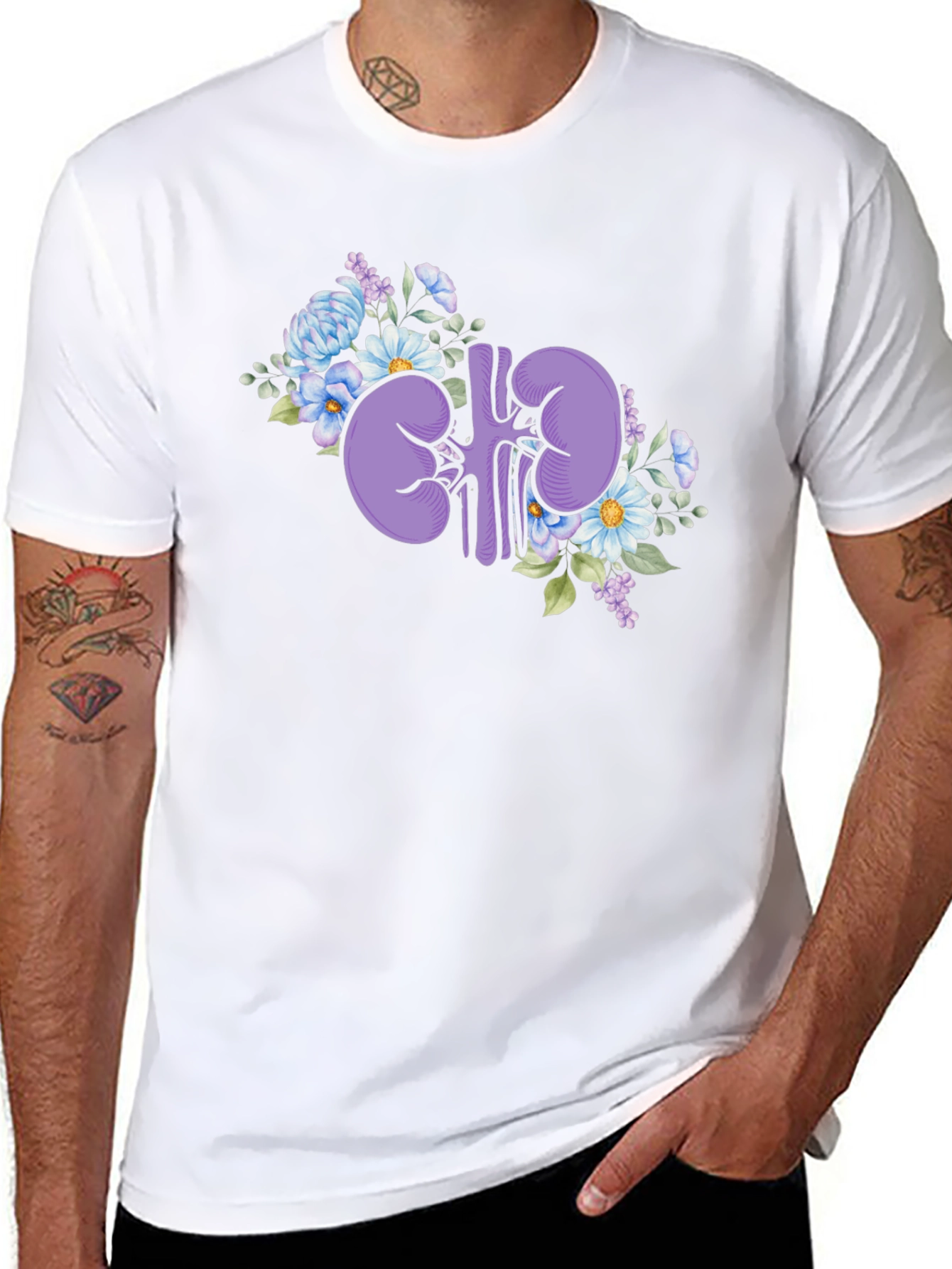 Black Floral Kidney Graphic Tee - Black Cotton T-Shirt view 8