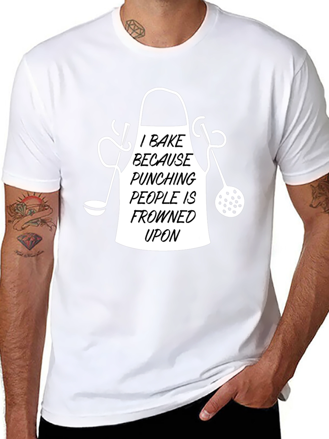 Black I Bake Because Punching People T-Shirt Funny Chef Tee view 8