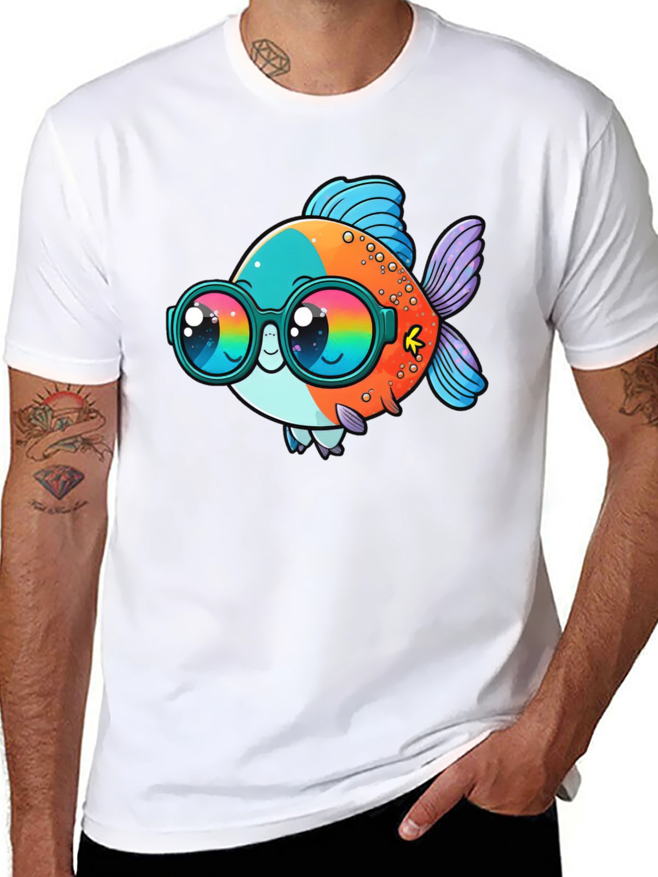 Black Cool Fish Graphic Tee - Black Cotton Comfort view 8