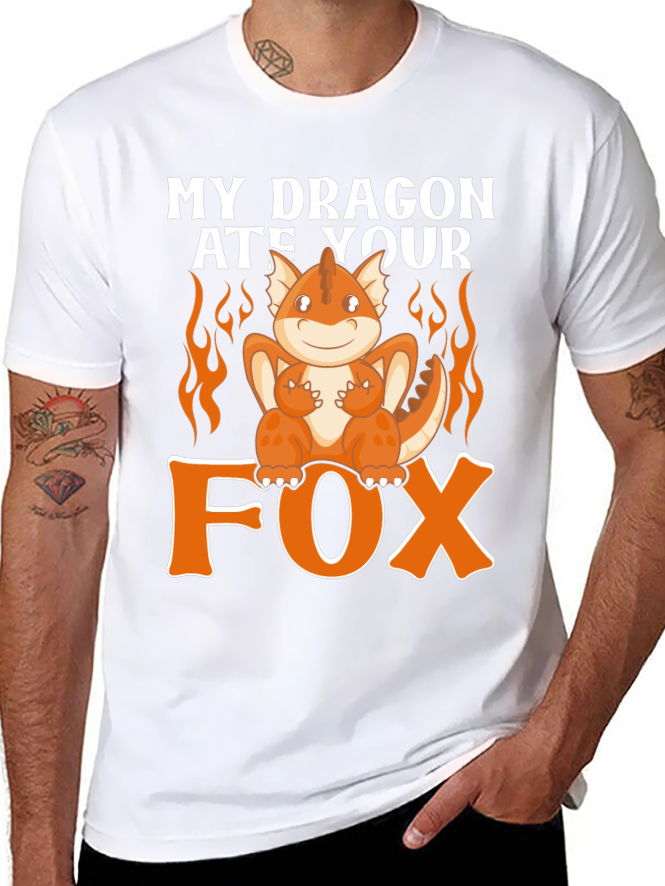 Black My Dragon Ate Your Fox Funny T-Shirt view 8