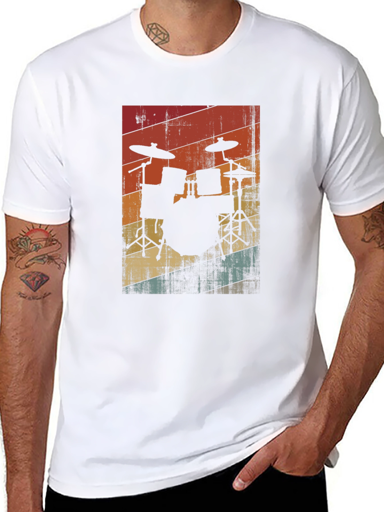 Black Retro Drum Set Graphic Tee - Black view 8
