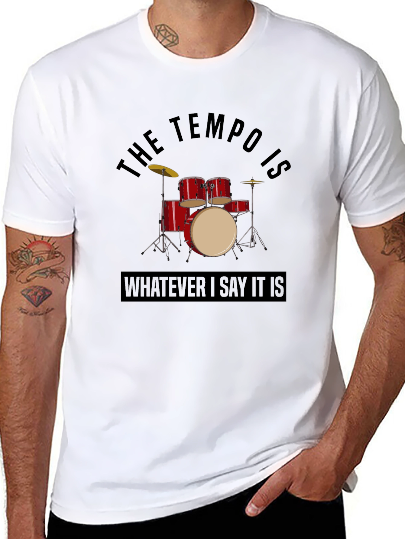 Black Tempo Drummer Graphic Tee - Black Cotton T-Shirt view 8