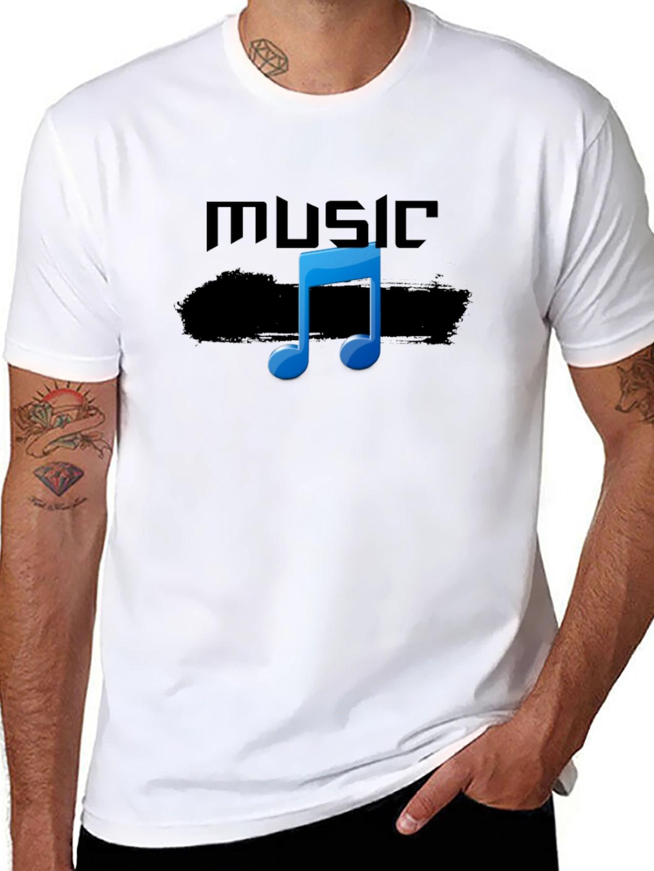 Black Music Note Graphic T-Shirt - Cool Black Tee view 8