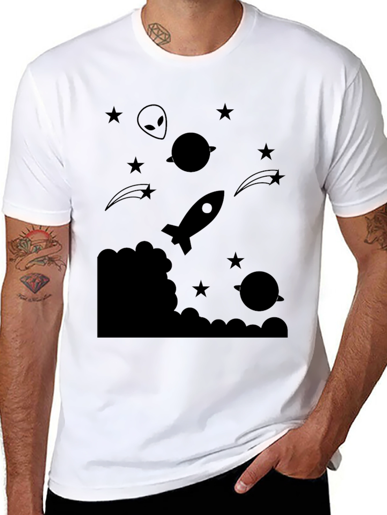 Black Cosmic Rocket Graphic T-Shirt view 8