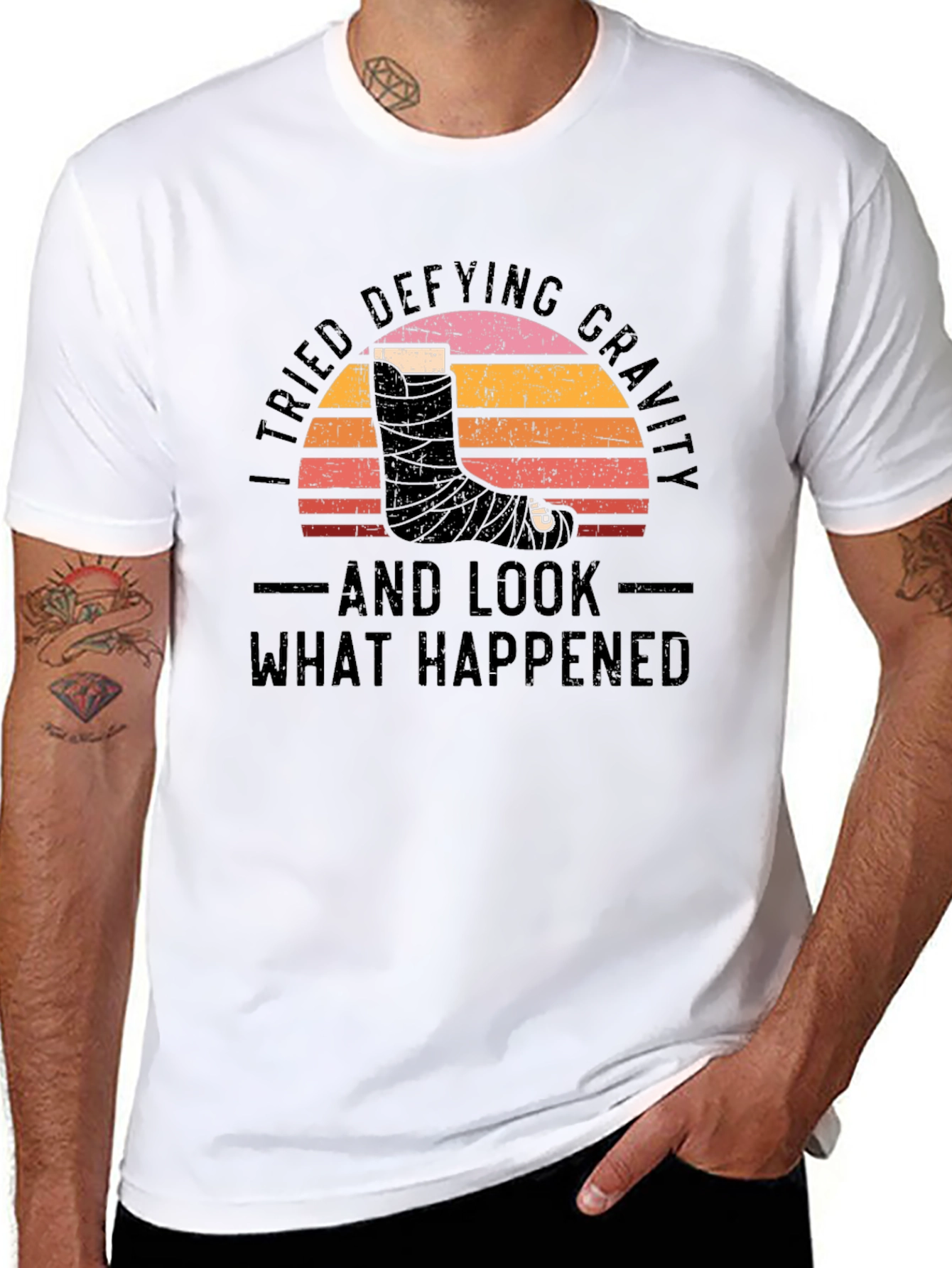 Black Defying Gravity Graphic Tee - Broken Leg Humor view 8
