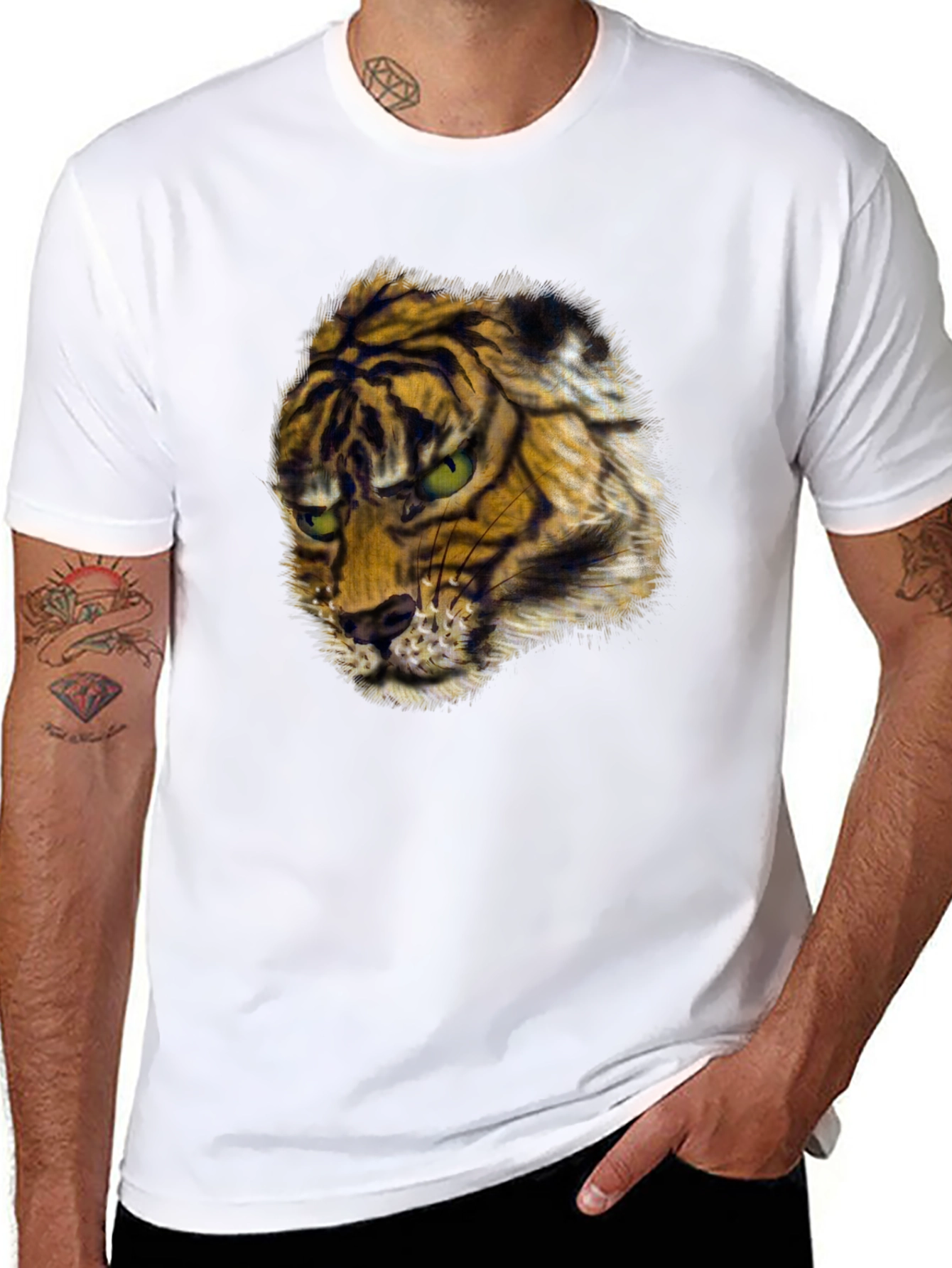 Black Men's Black Tiger Graphic Tee view 8