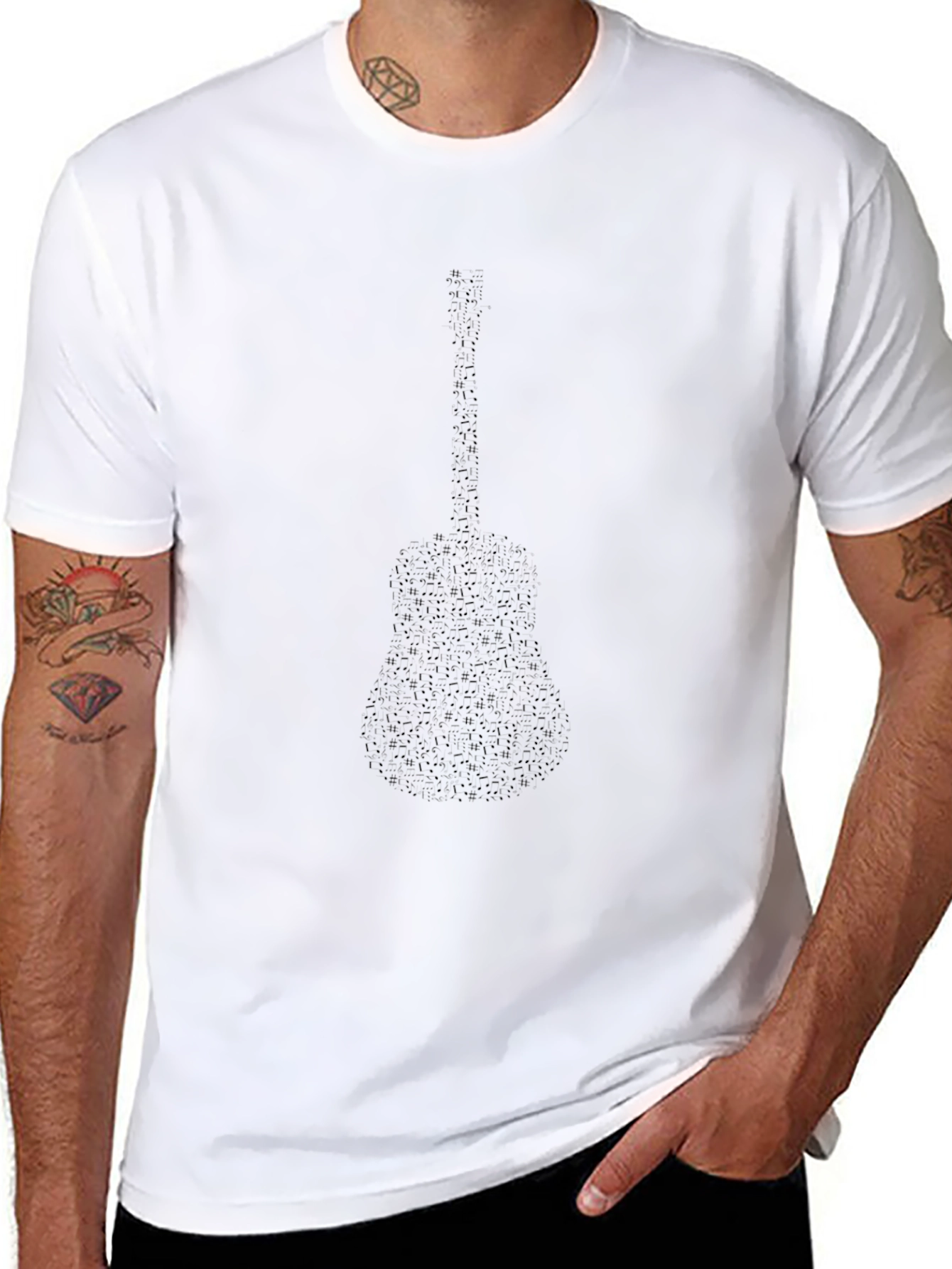 Black Guitar Silhouette Graphic Black T-Shirt view 8