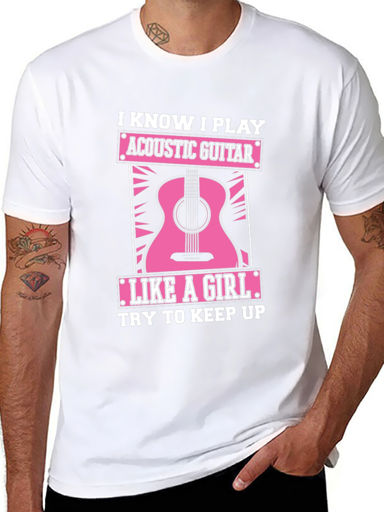 Black Acoustic Guitar Like a Girl Black T-Shirt view 8
