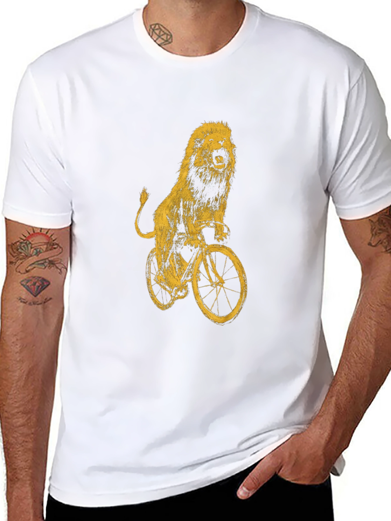 Black Lion on Bike Graphic Tee - Black Cotton T-Shirt view 8