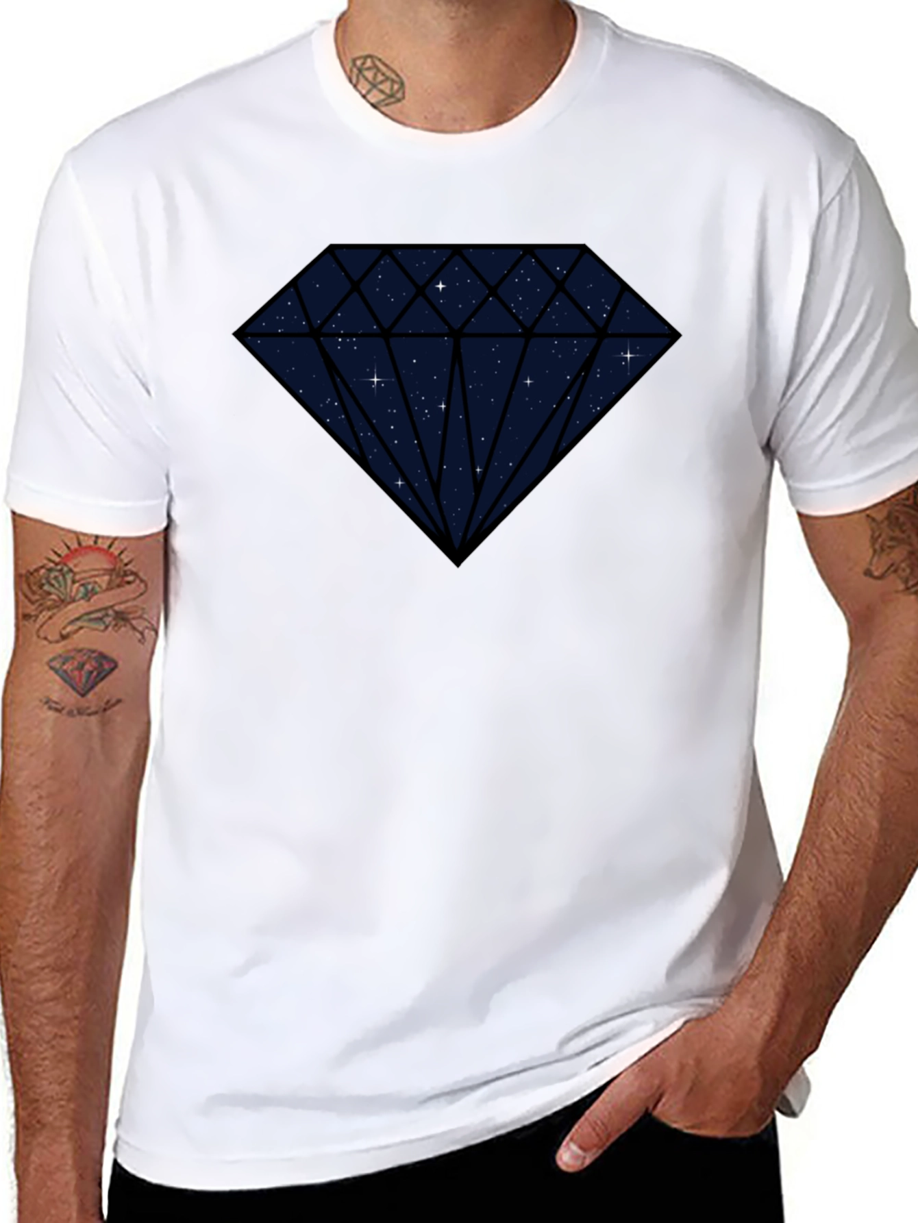 Black Galaxy Diamond Graphic Tee - Black Cotton Blend view 8