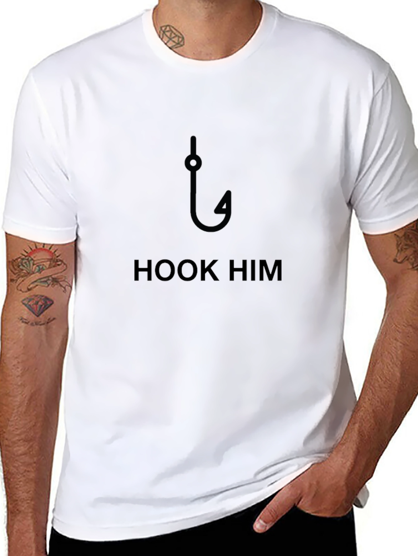 Black Hook Him T-Shirt - Funny Fishing Design view 8