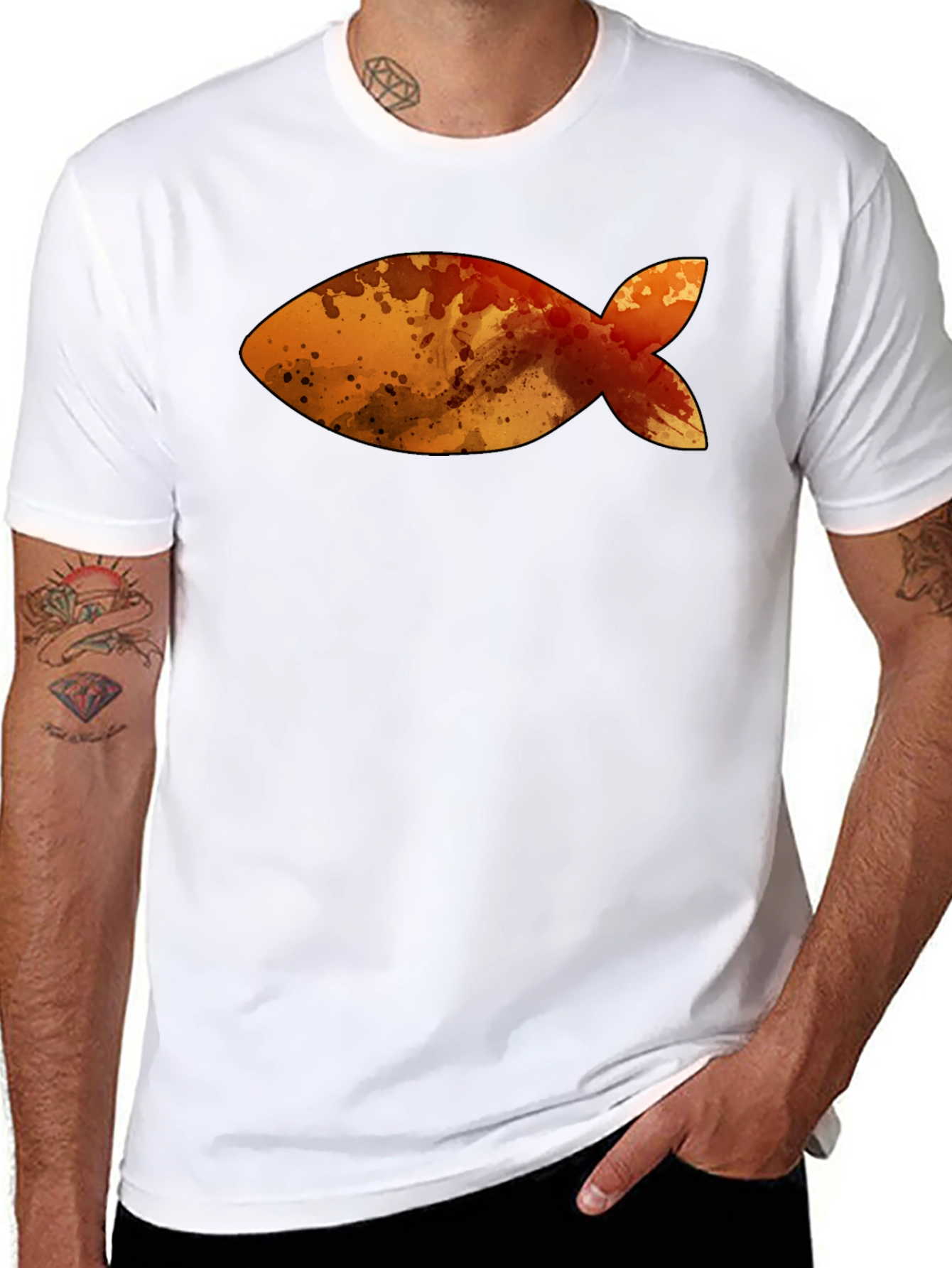 Fish Graphic Men's Black T-Shirt - 8