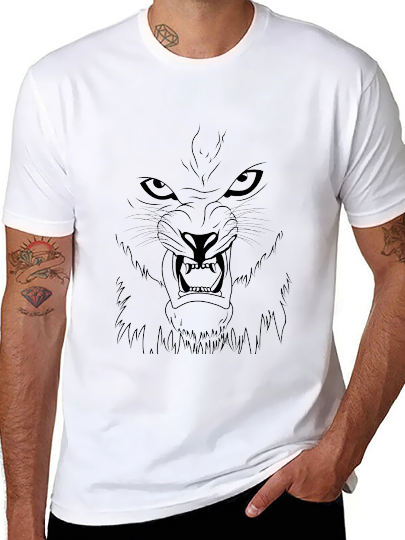 Black Men's Black T-Shirt - Wolf Graphic Tee view 8