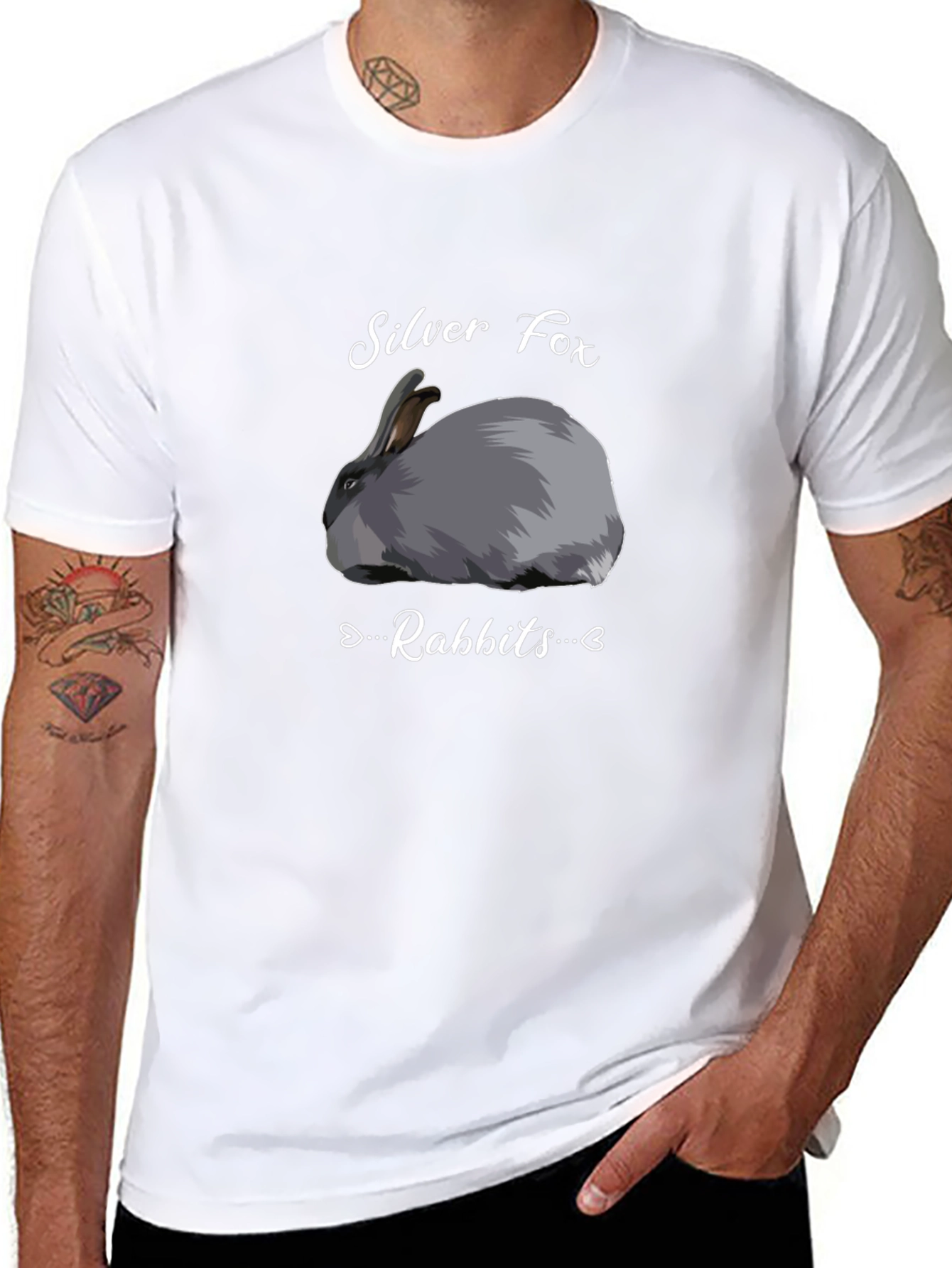 Black Silver Fox Rabbits Graphic T-Shirt - Black view 8
