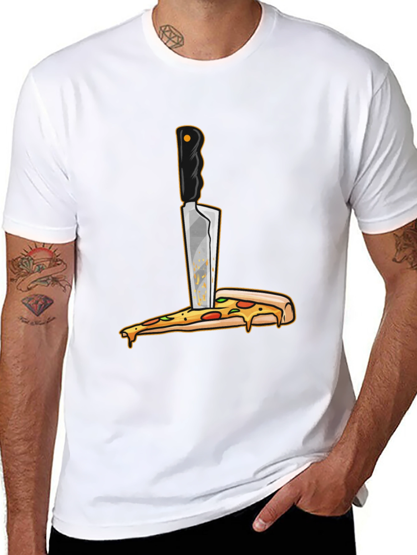Black Pizza Knife T-Shirt - Funny Foodie Graphic Tee view 8