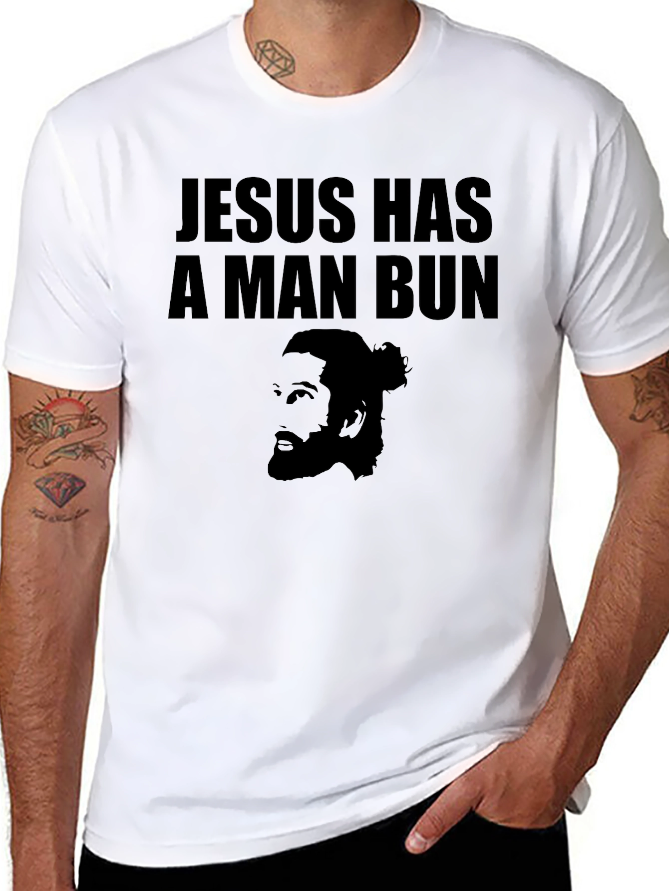 Black Jesus Has a Man Bun Graphic Tee - Black T-Shirt view 8