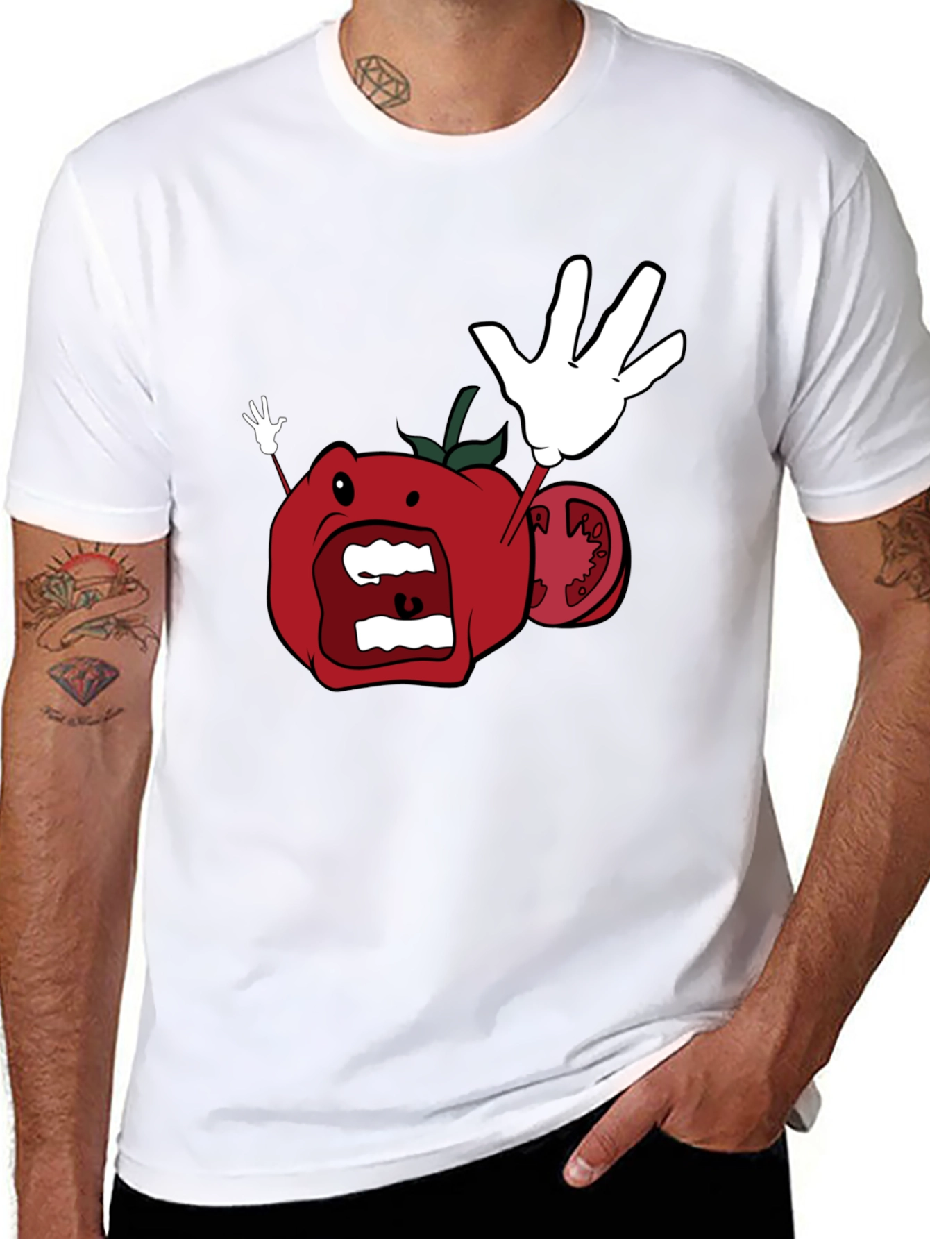 Tomato Cartoon Black T-Shirt - 8