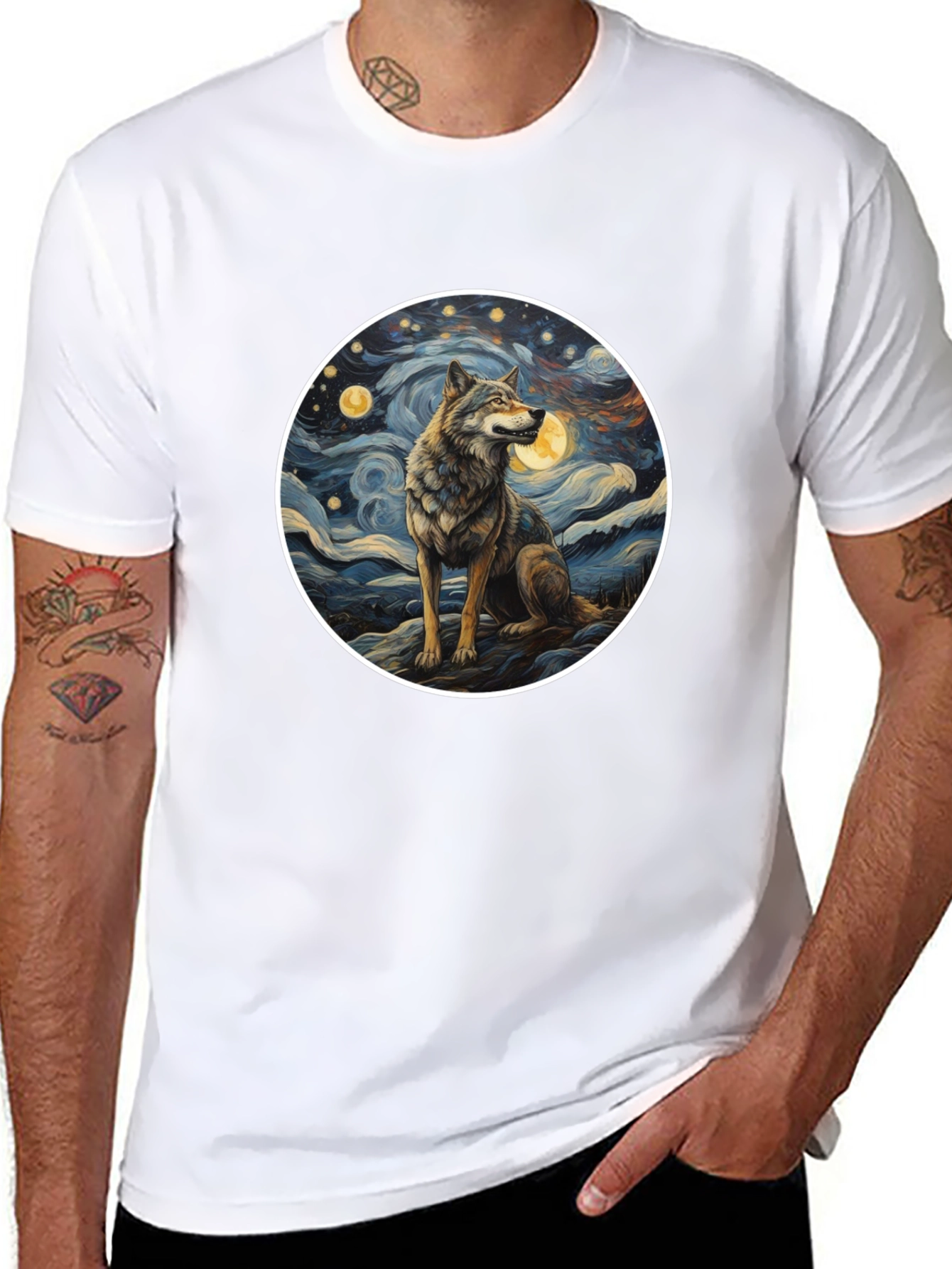 Black Wolf in Starry Night Men's T-Shirt view 8