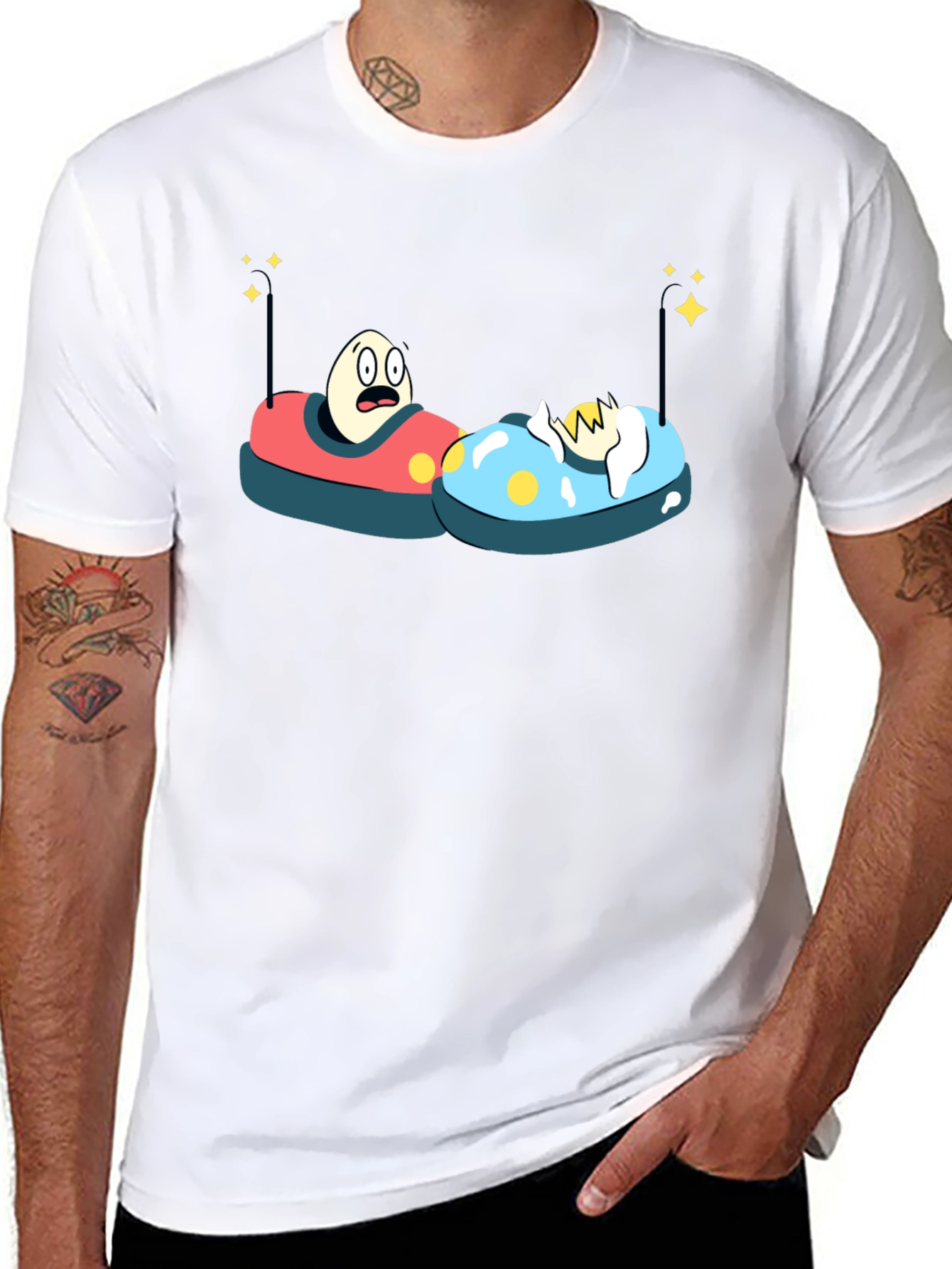 Black Bumper Car Eggs T-Shirt - Fun Cartoon Graphic Tee view 8