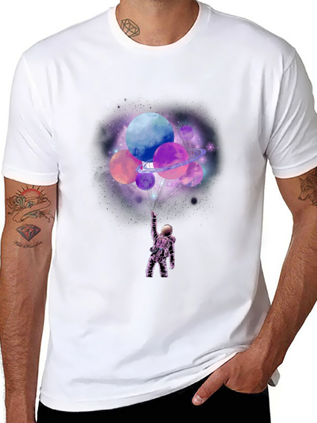 Black Astronaut Planets Graphic T-Shirt view 8