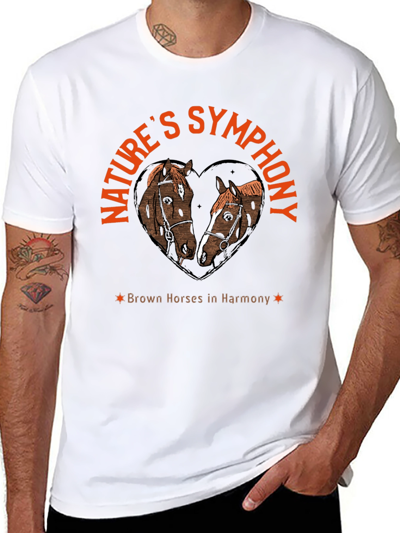 Black Nature's Symphony Brown Horses in Harmony T-Shirt view 8