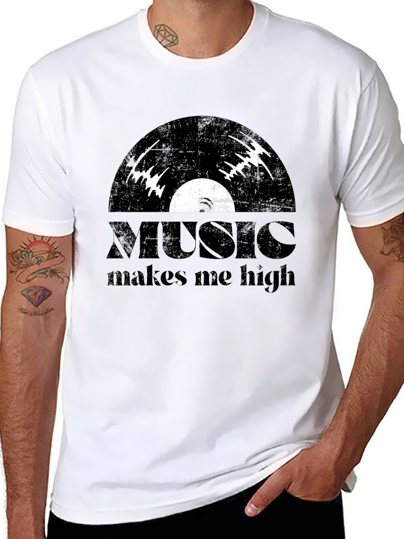 Black Music Makes Me High Black Graphic T-Shirt view 8
