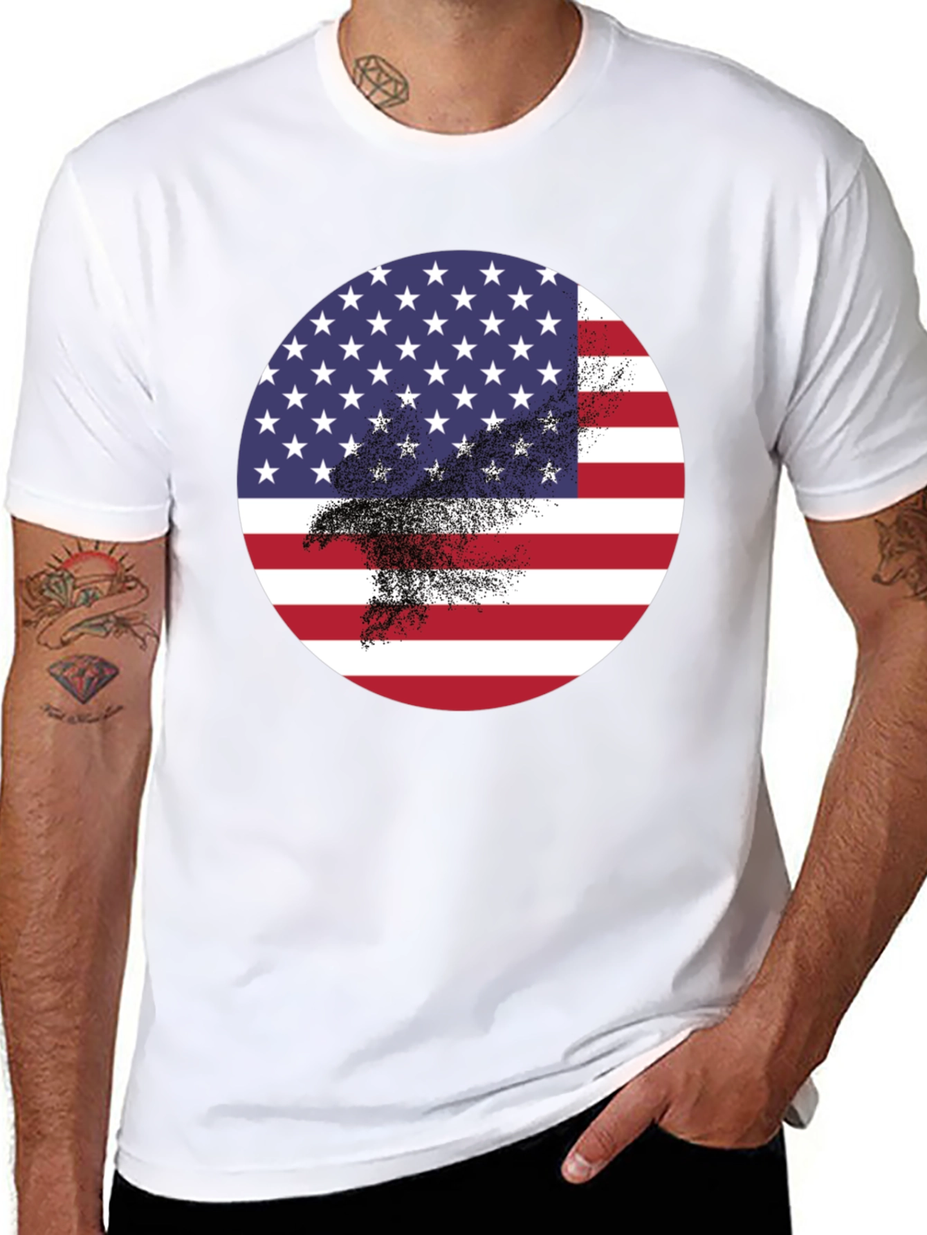Black American Flag Eagle Graphic Black T-Shirt view 8
